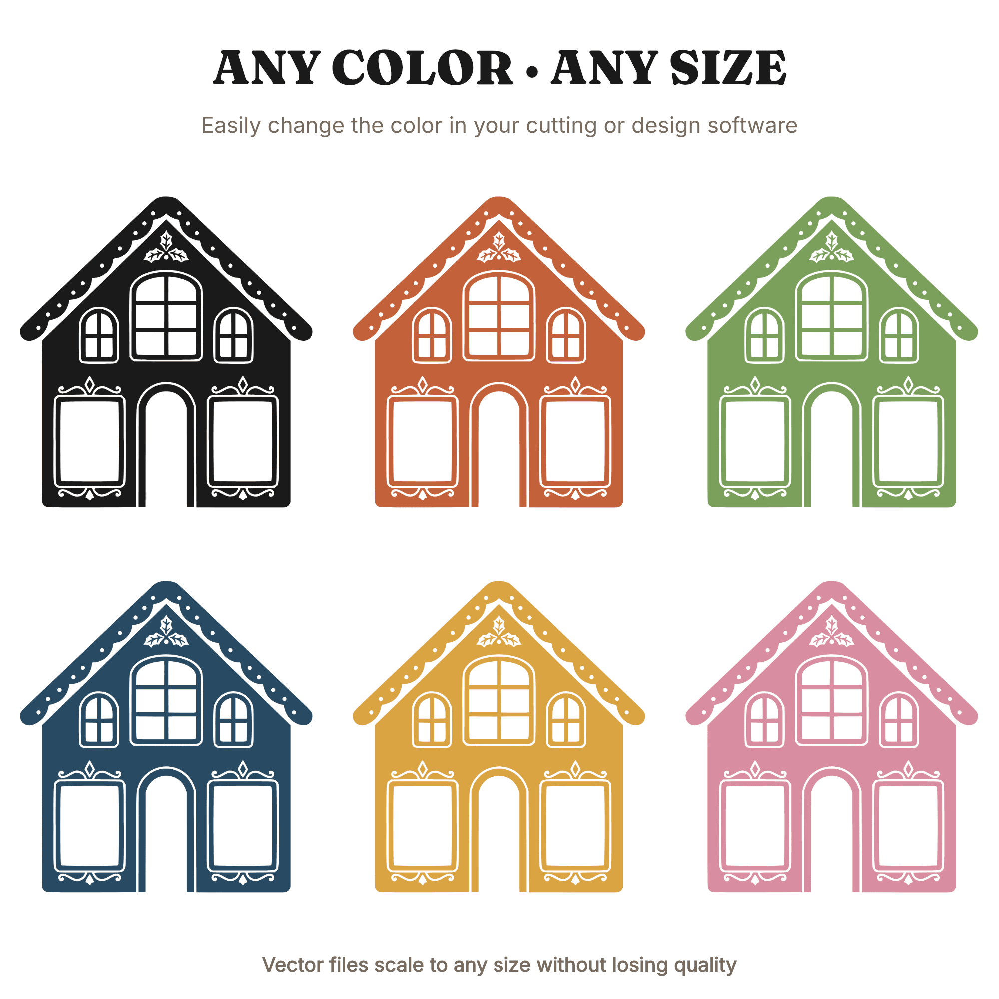 Vintage Gingerbread House SVG with Stained Glass Windows PNG, Christmas Baking Kitchen Decor Cut File, view 2