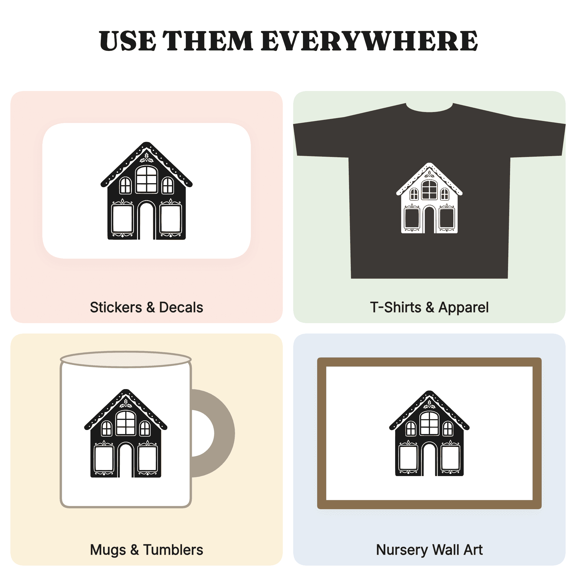 Vintage Gingerbread House SVG with Stained Glass Windows PNG, Christmas Baking Kitchen Decor Cut File, view 3