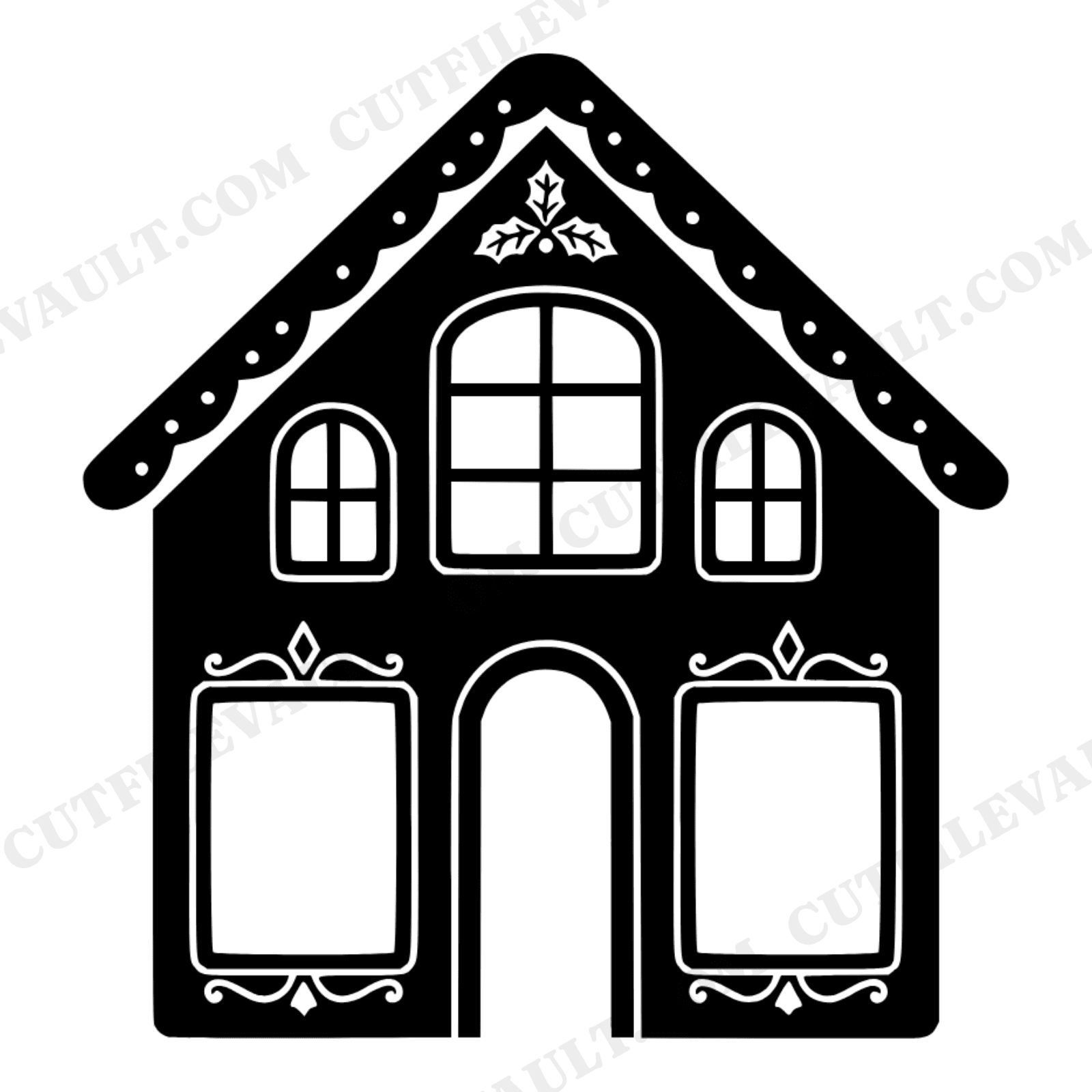 Vintage Gingerbread House SVG with Stained Glass Windows PNG, Christmas Baking Kitchen Decor Cut File, view 1