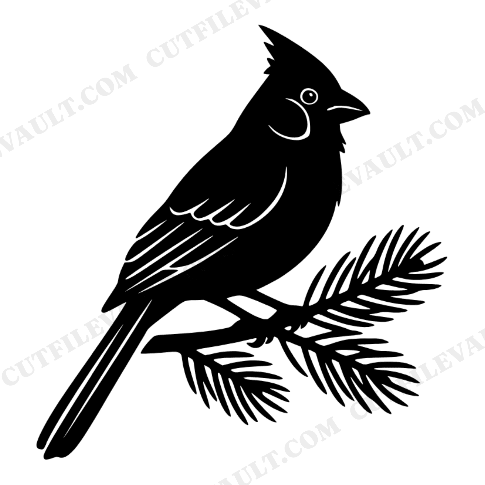 Cardinal on Pine Branch SVG PNG Winter Ornament Line Art Cut File for Christmas Cricut Crafts, view 1