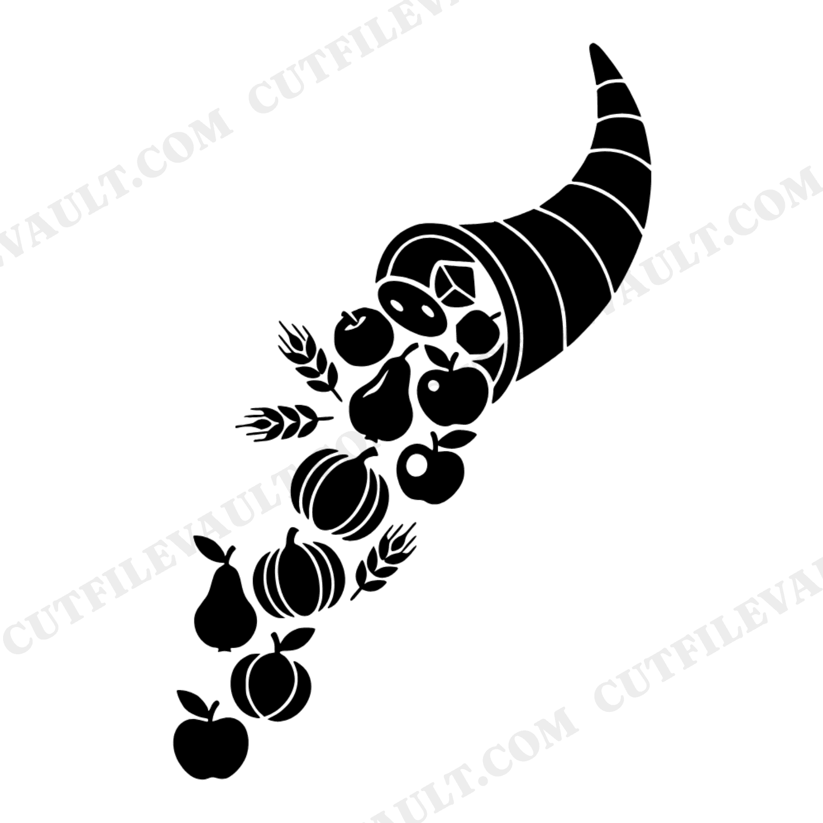 Mid Century Modern Cornucopia SVG PNG, Thanksgiving Silhouette Cut File, Art Deco Geometric Fruit, view 1