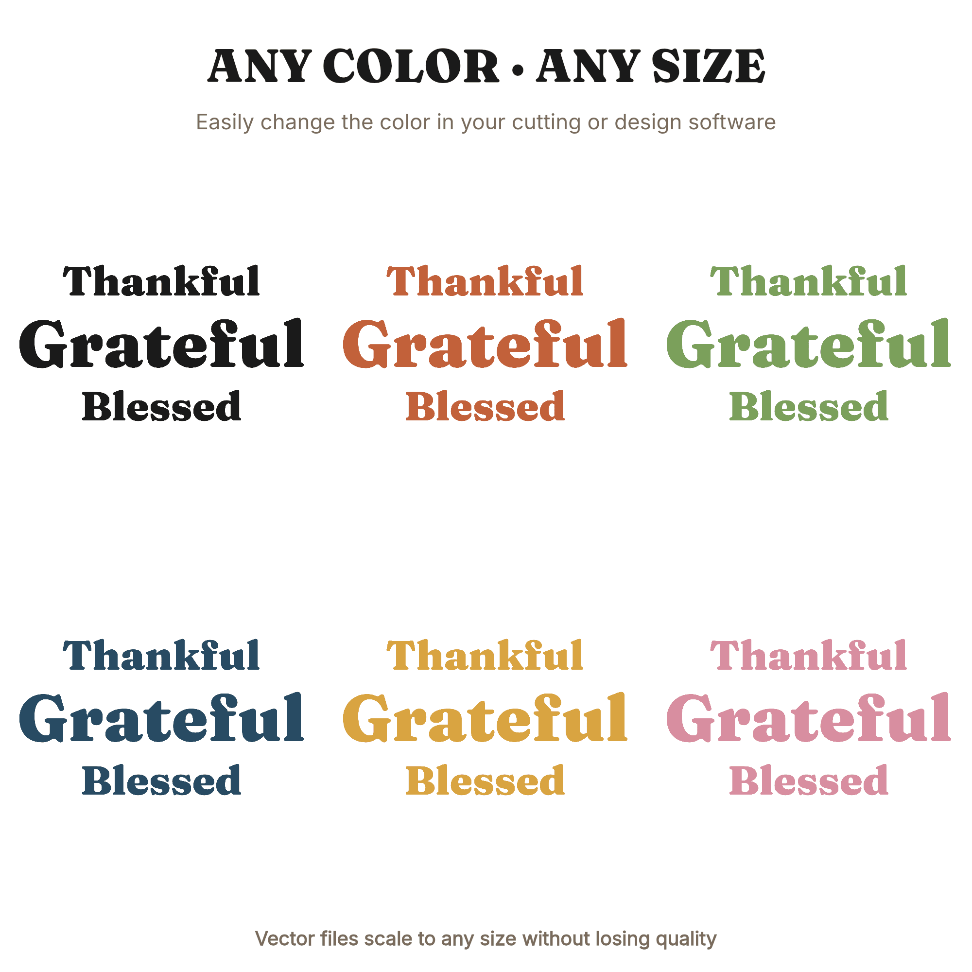Thankful Grateful Blessed SVG PNG Circular Wreath Thanksgiving Farmhouse Hand Lettered Cut File, view 2