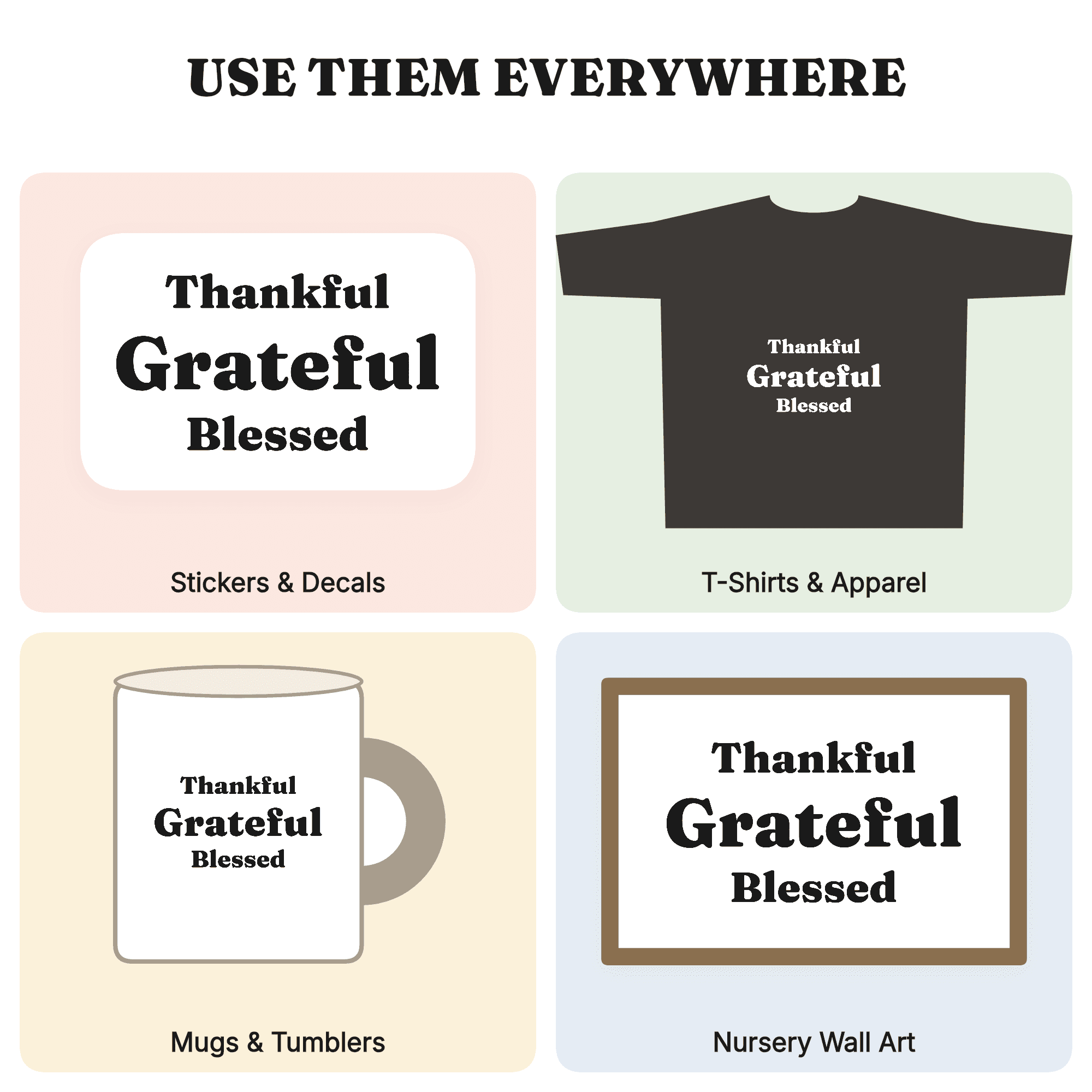 Thankful Grateful Blessed SVG PNG Circular Wreath Thanksgiving Farmhouse Hand Lettered Cut File, view 3