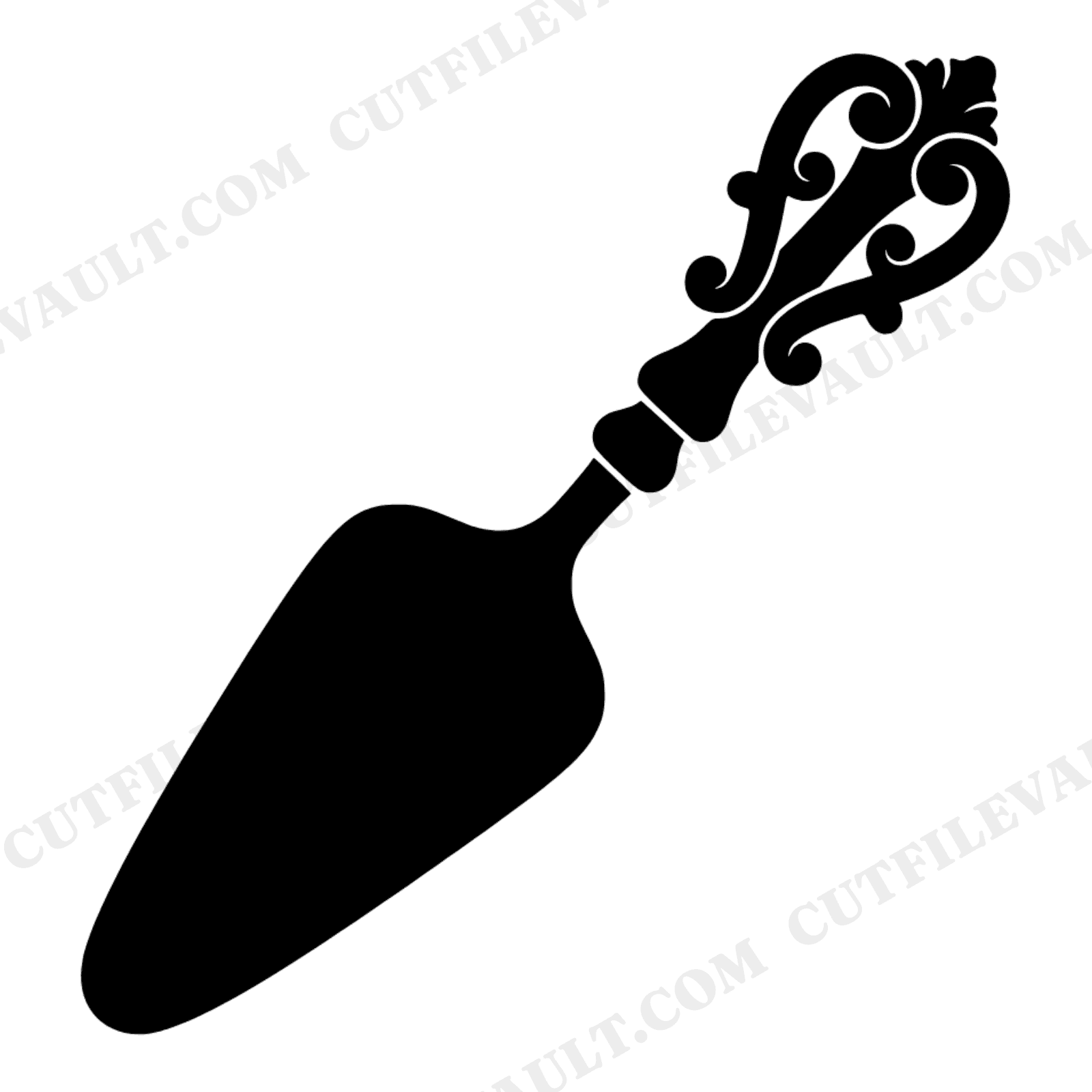 Vintage Cake Server SVG PNG, Diagonal Ornate Kitchen Tool Silhouette, Mid Century Thanksgiving Wedding, view 1
