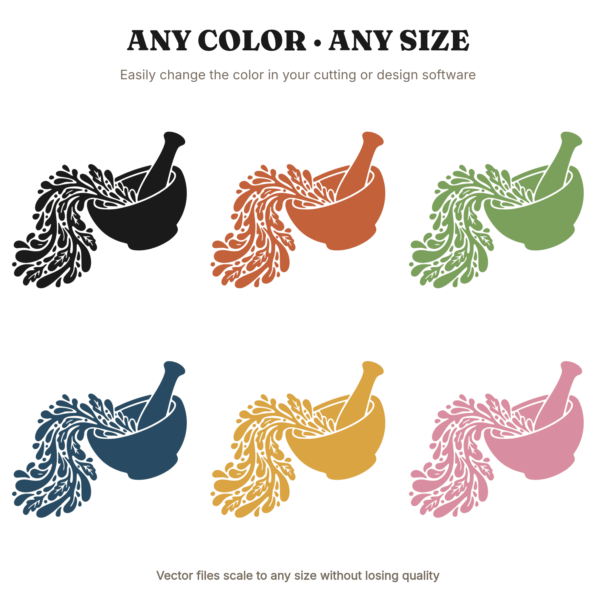 Vintage Apothecary Mortar Pestle SVG PNG, Witchy Farmhouse Halloween Decor Cut File with Herbs, view 2