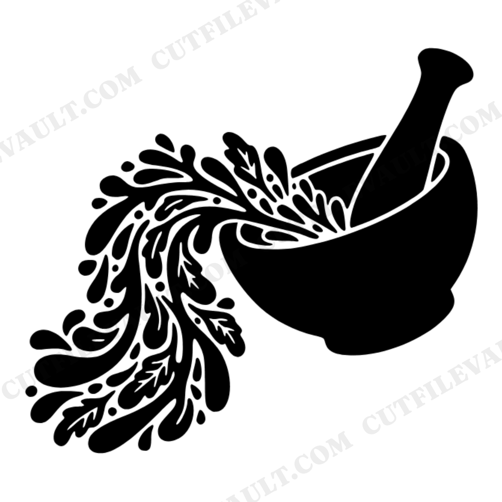 Vintage Apothecary Mortar Pestle SVG PNG, Witchy Farmhouse Halloween Decor Cut File with Herbs, view 1