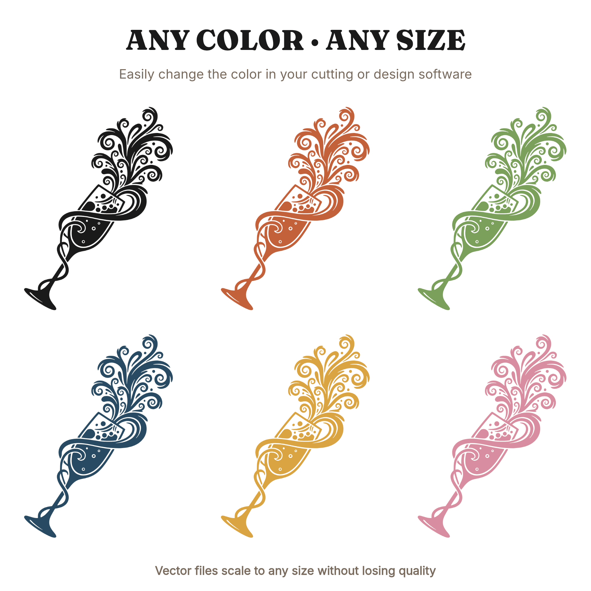 Art Nouveau Champagne Flute SVG PNG, Boho Wedding Toast Bubbles Cut File, Irish Celebration, view 2