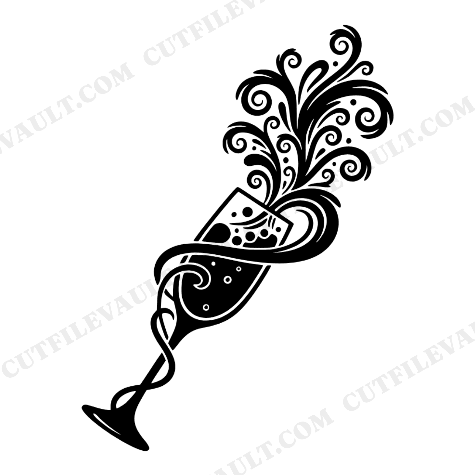 Art Nouveau Champagne Flute SVG PNG, Boho Wedding Toast Bubbles Cut File, Irish Celebration, view 1