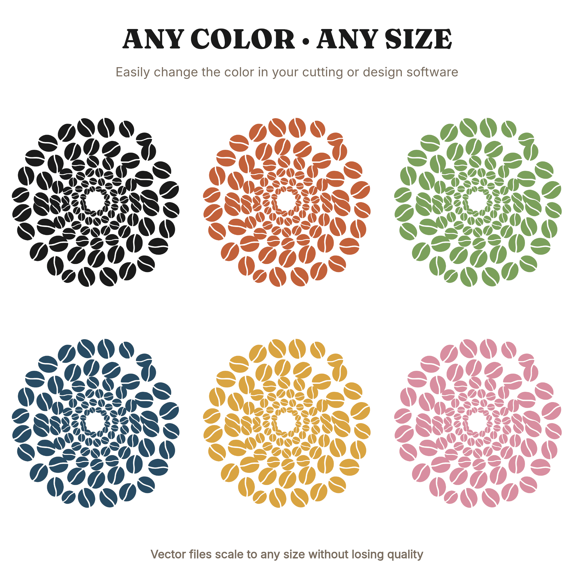 Spiral Coffee Bean Scatter SVG PNG, Modern Brutalist Coffee Silhouette Cut File for Vinyl, view 2