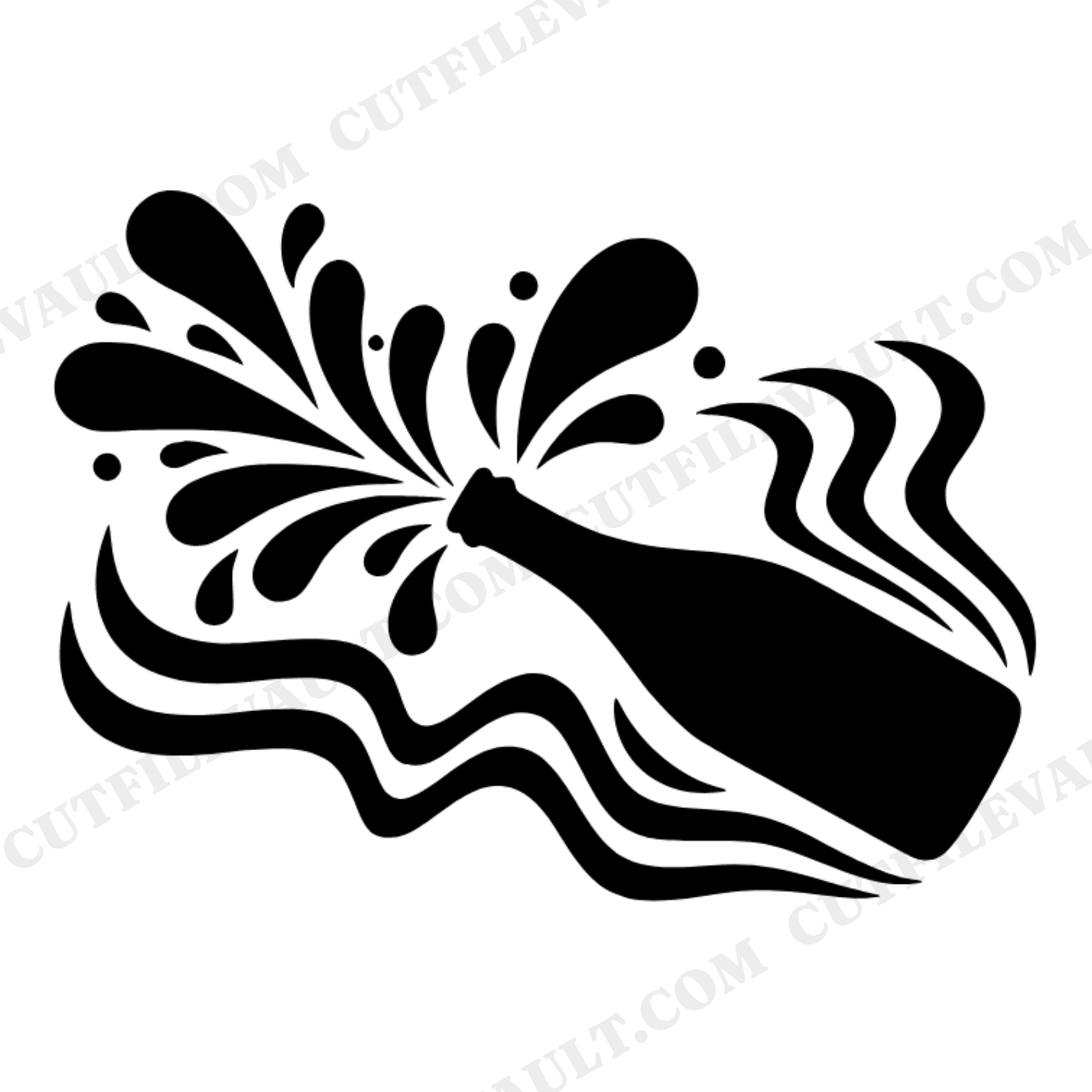 Champagne Pop Retro 70s Wave SVG PNG, Groovy Wedding Celebration Bottle Silhouette Cut File, view 1