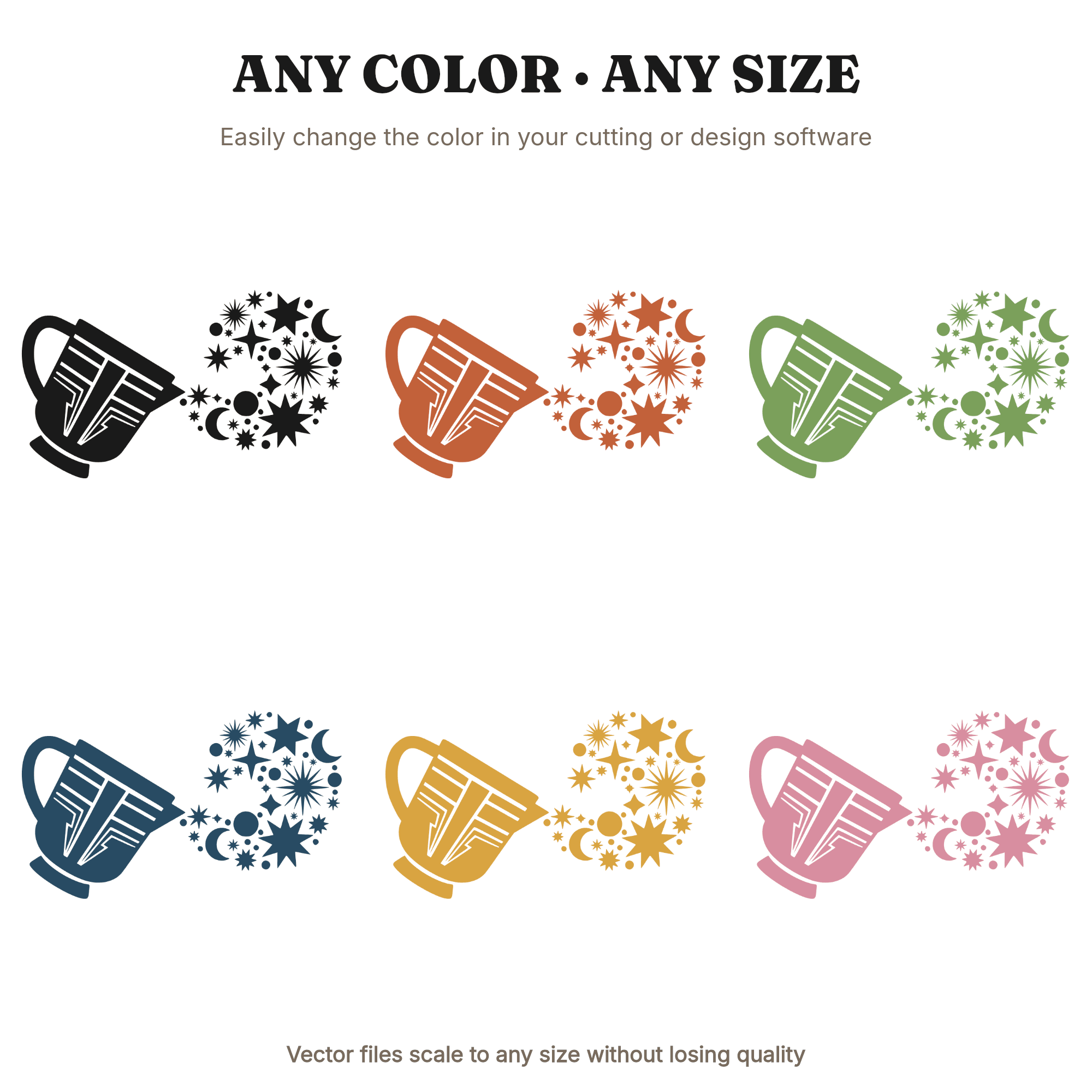 Celestial Sippy Cup SVG PNG, Art Deco Stars Pouring Out, Fall Kids Cut File for Cricut, view 2
