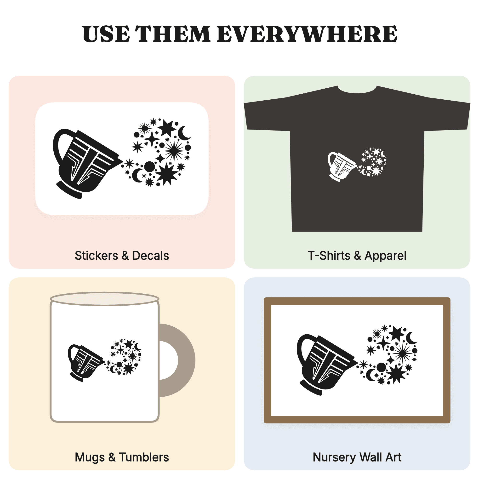 Celestial Sippy Cup SVG PNG, Art Deco Stars Pouring Out, Fall Kids Cut File for Cricut, view 3