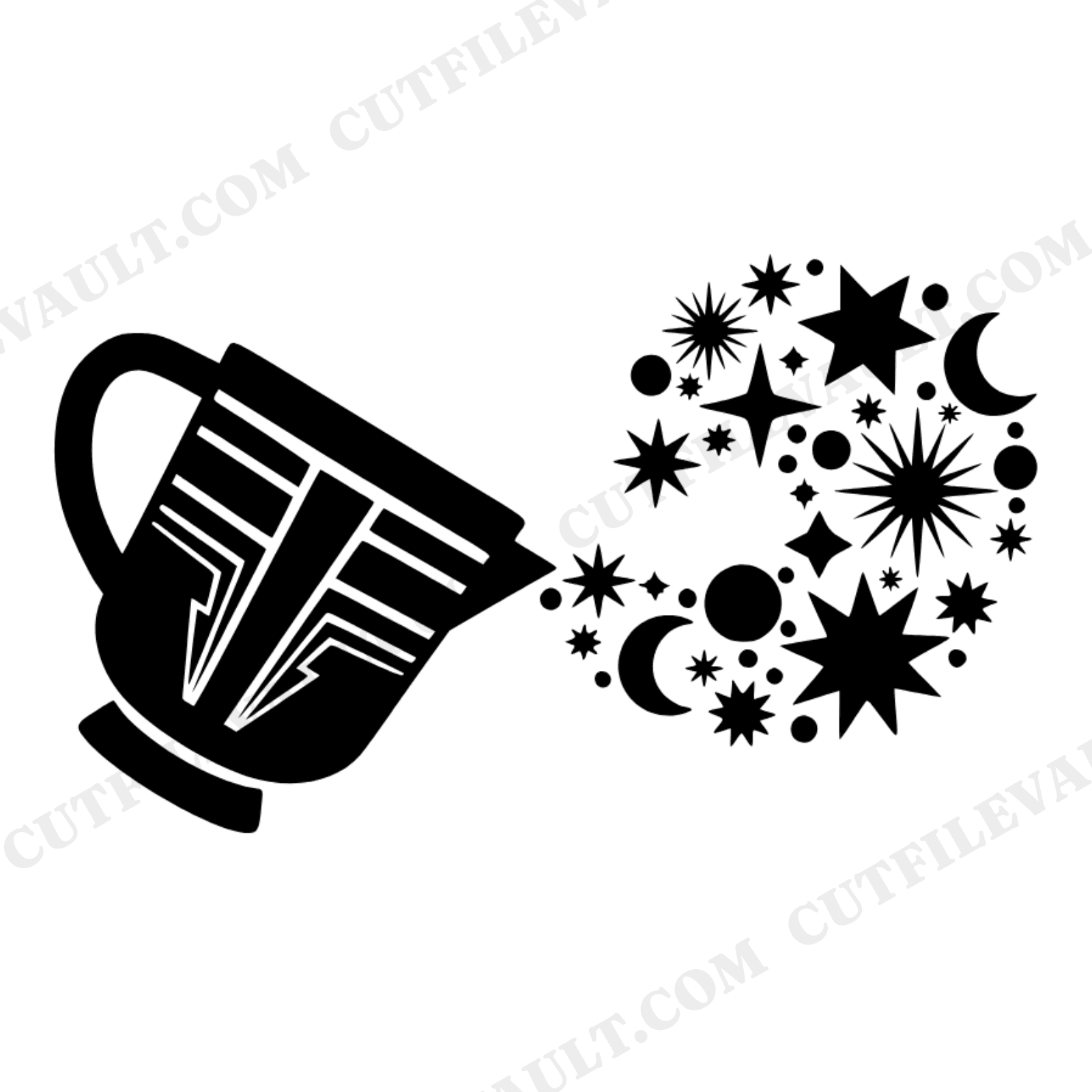 Celestial Sippy Cup SVG PNG, Art Deco Stars Pouring Out, Fall Kids Cut File for Cricut, view 1
