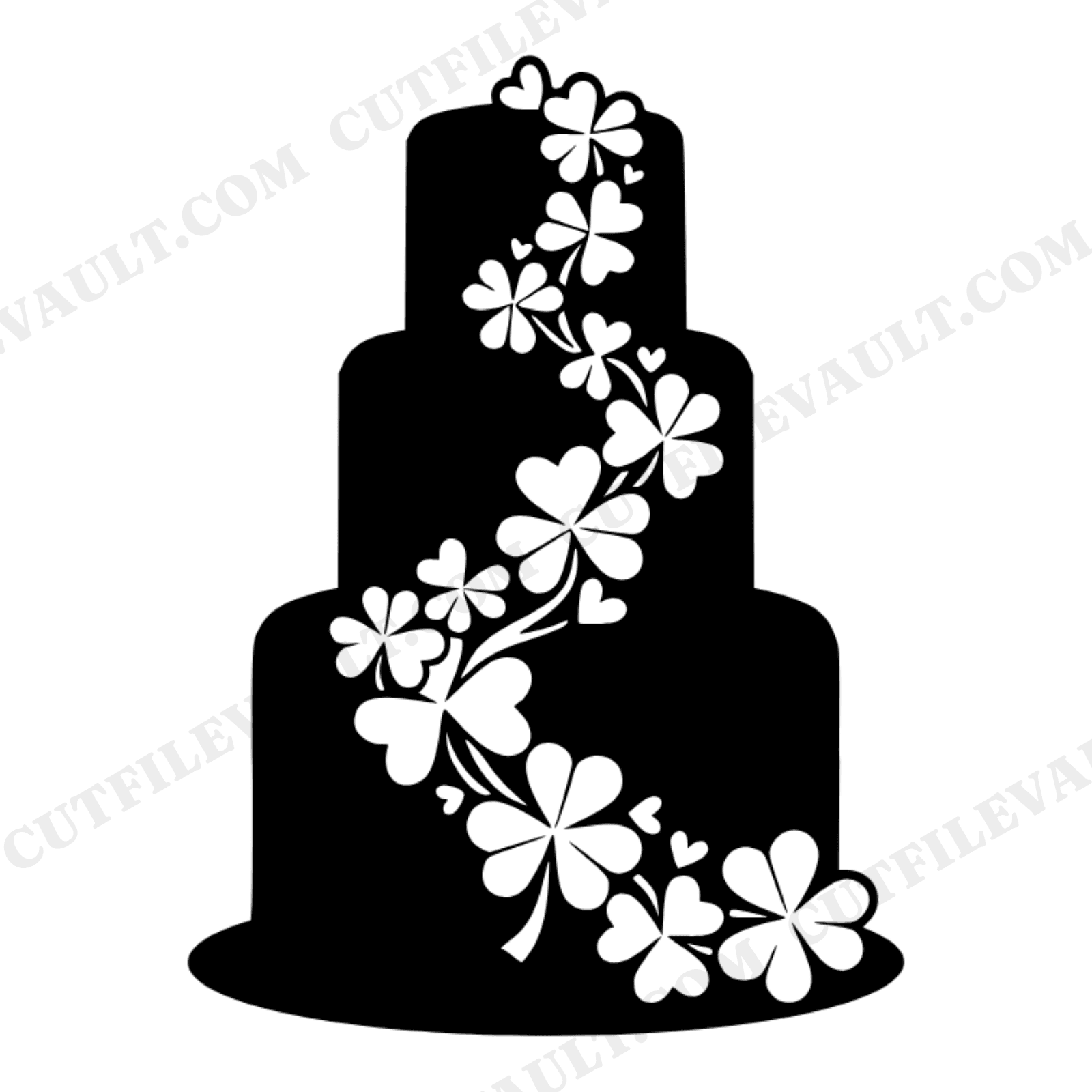 St Patricks Day Wedding Cake SVG, Irish Tiered Cake Silhouette PNG, Shamrock Wedding Cut File, view 1