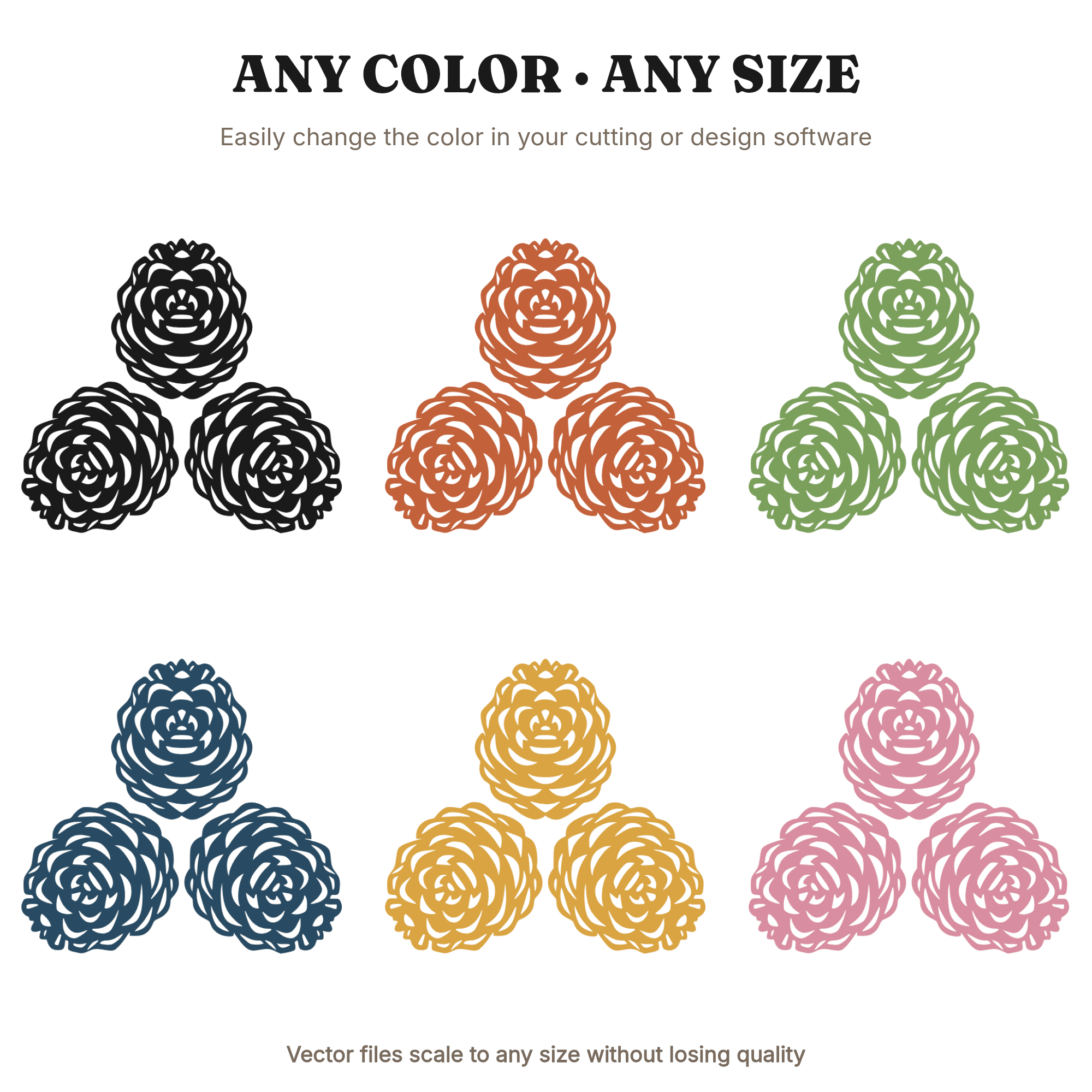 Winter Pinecone Trio SVG PNG Overhead Botanical Medallion Scandinavian Line Art Cut File, view 2