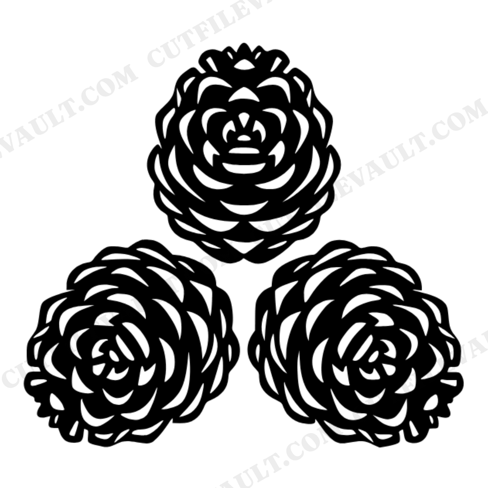 Winter Pinecone Trio SVG PNG Overhead Botanical Medallion Scandinavian Line Art Cut File, view 1