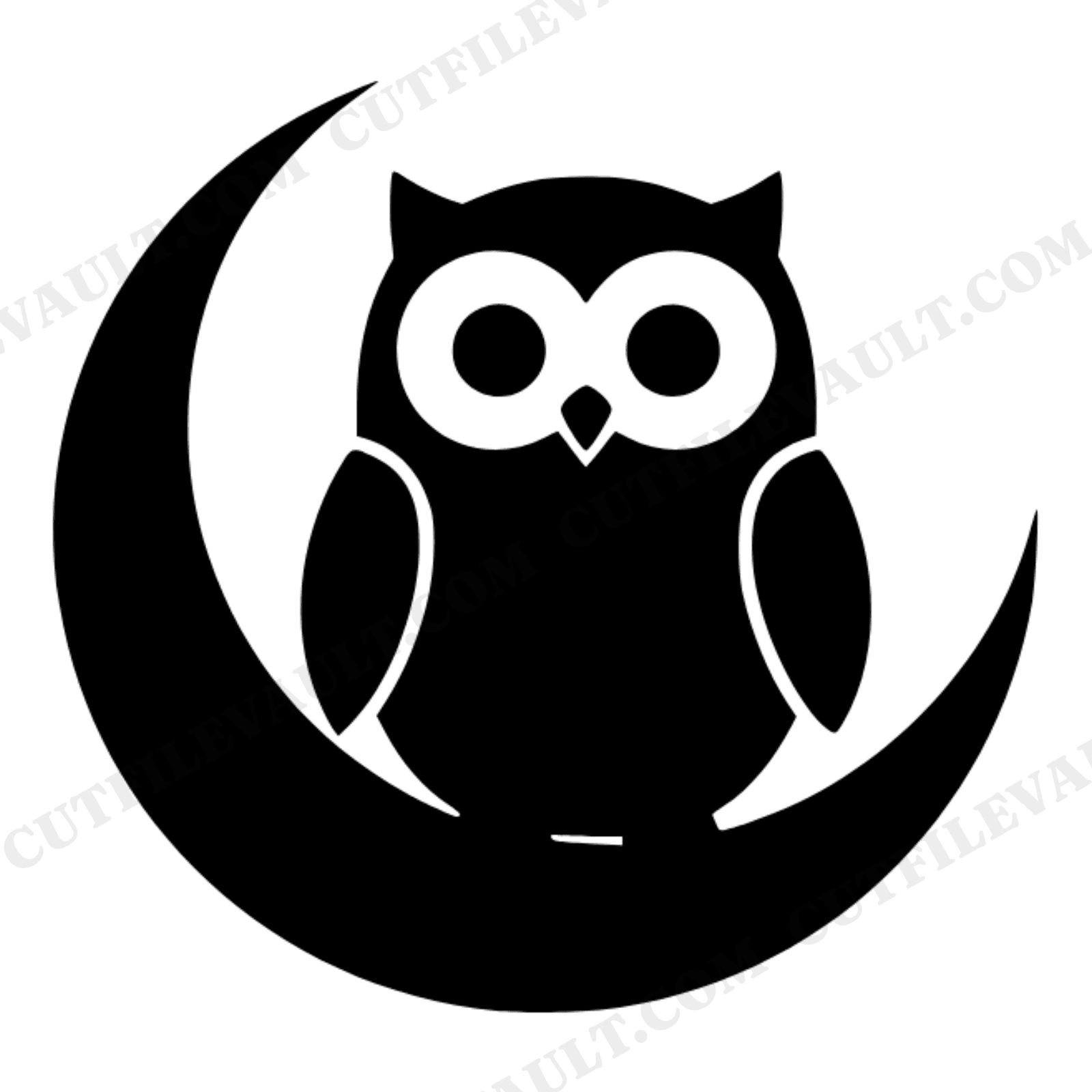 Kawaii Owl on Crescent Moon SVG PNG, Halloween Owl Silhouette Cut File, Mid Century Minimal Design, view 1
