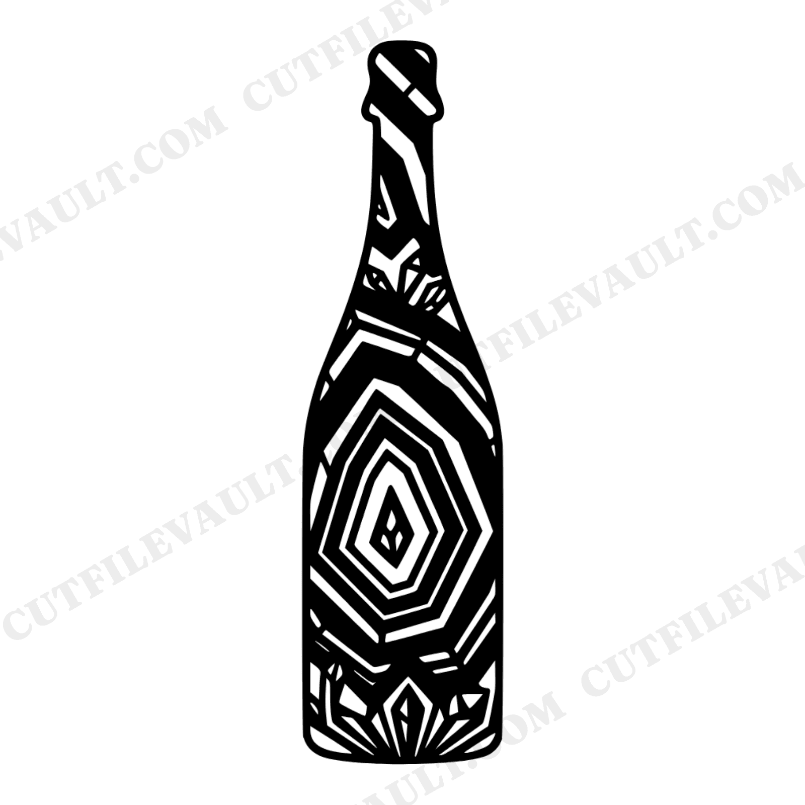 Art Deco Champagne Bottle SVG, Geode Crystal New Year SVG PNG, Geometric Agate Party Cut File, view 1