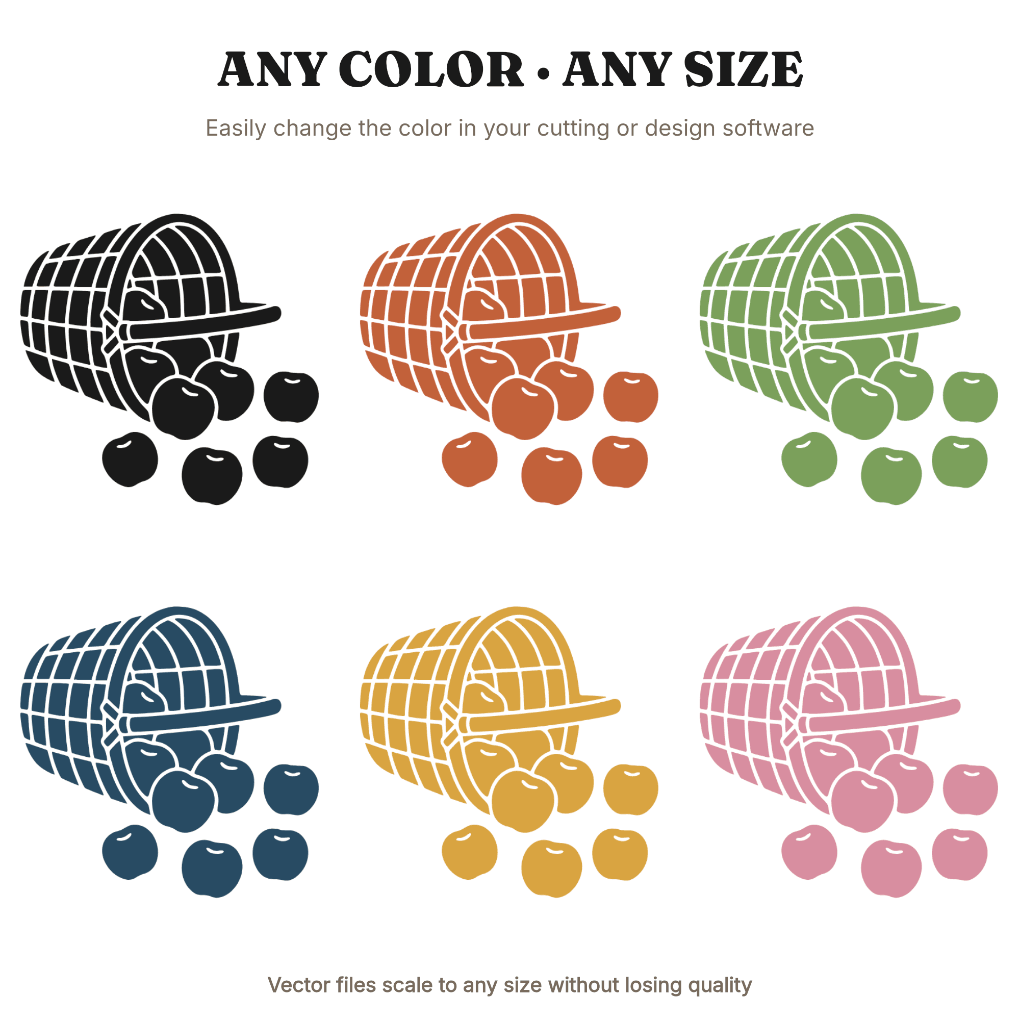 Tipped Apple Basket SVG PNG, Harvest Apples Tumbling Out, Mid Century Fall Cut File for Cricut, view 2