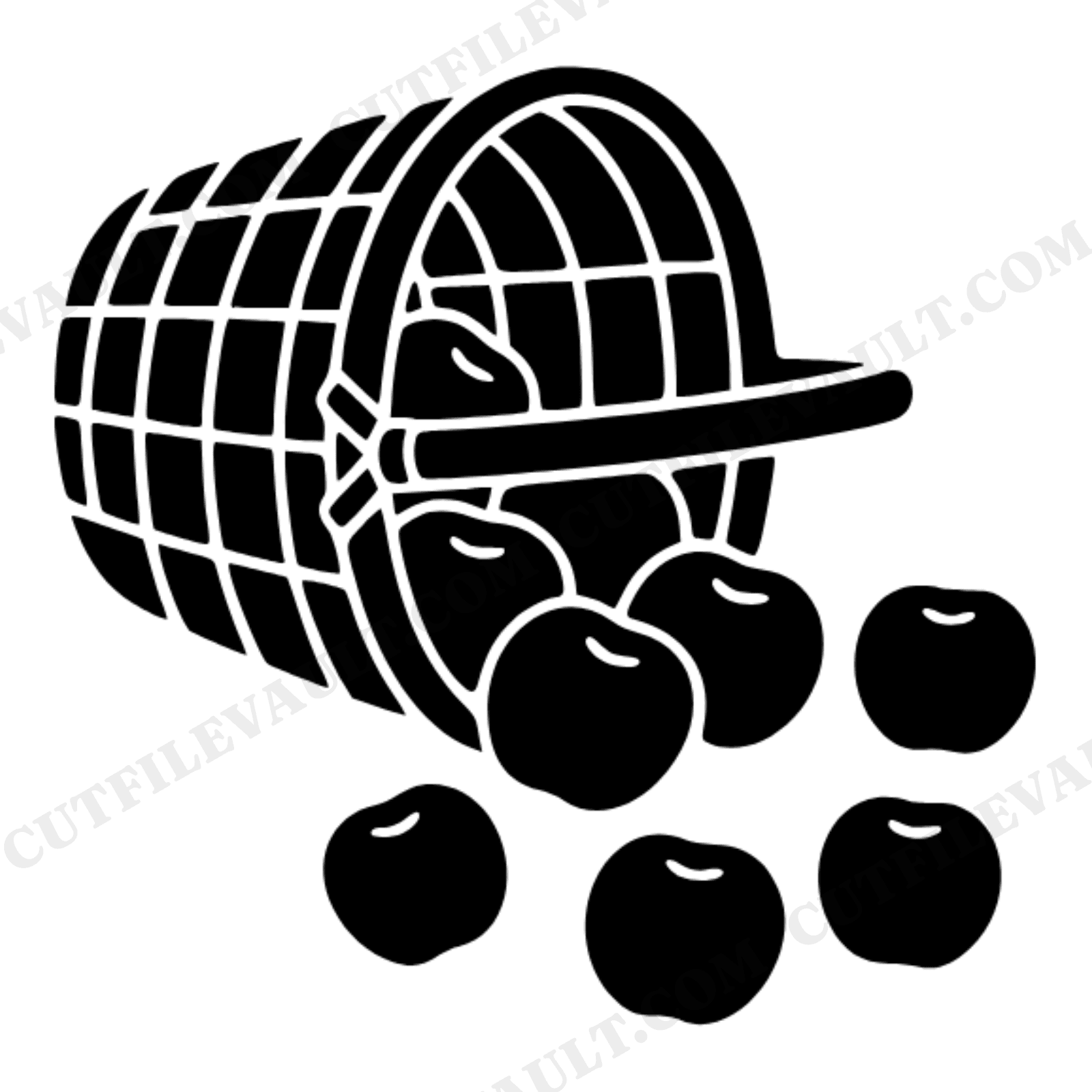 Tipped Apple Basket SVG PNG, Harvest Apples Tumbling Out, Mid Century Fall Cut File for Cricut, view 1