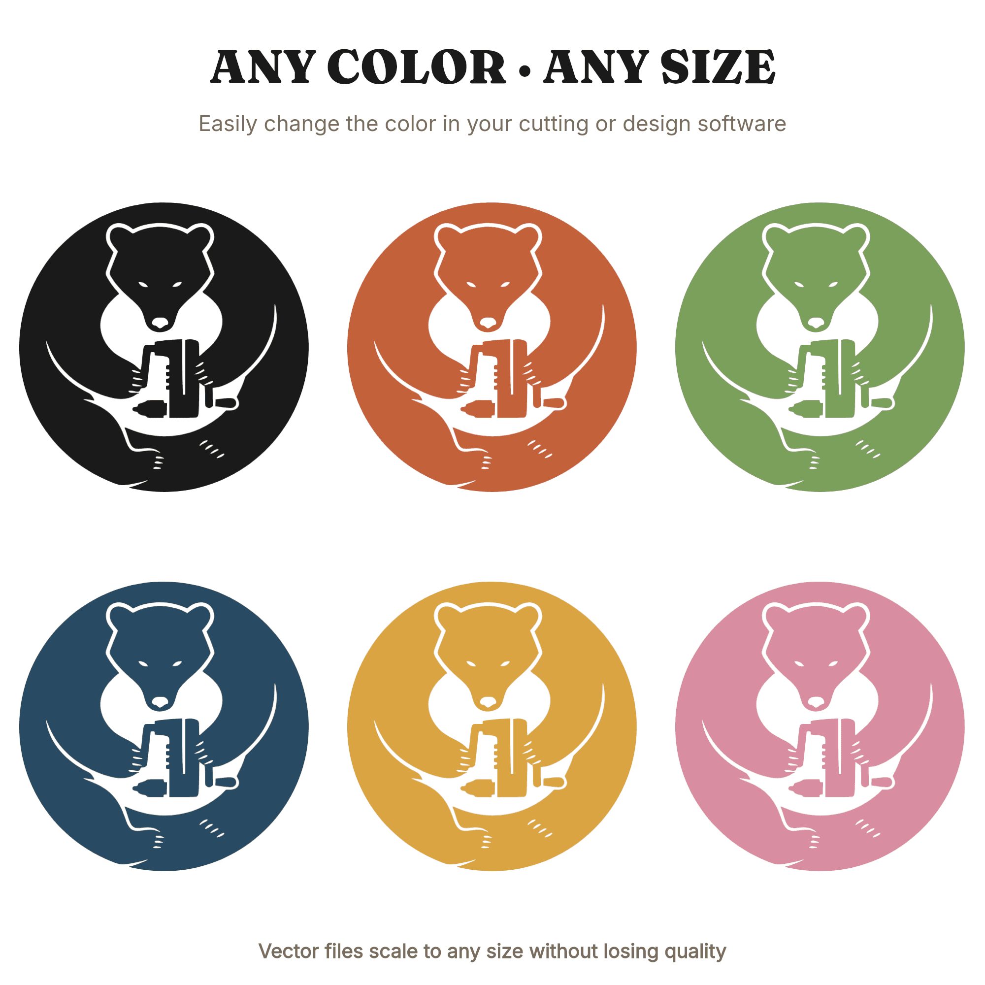 Winter Solstice Hibernation Bear SVG PNG, Hand Drill Tool Silhouette Cut File, Brutalist Design, view 2