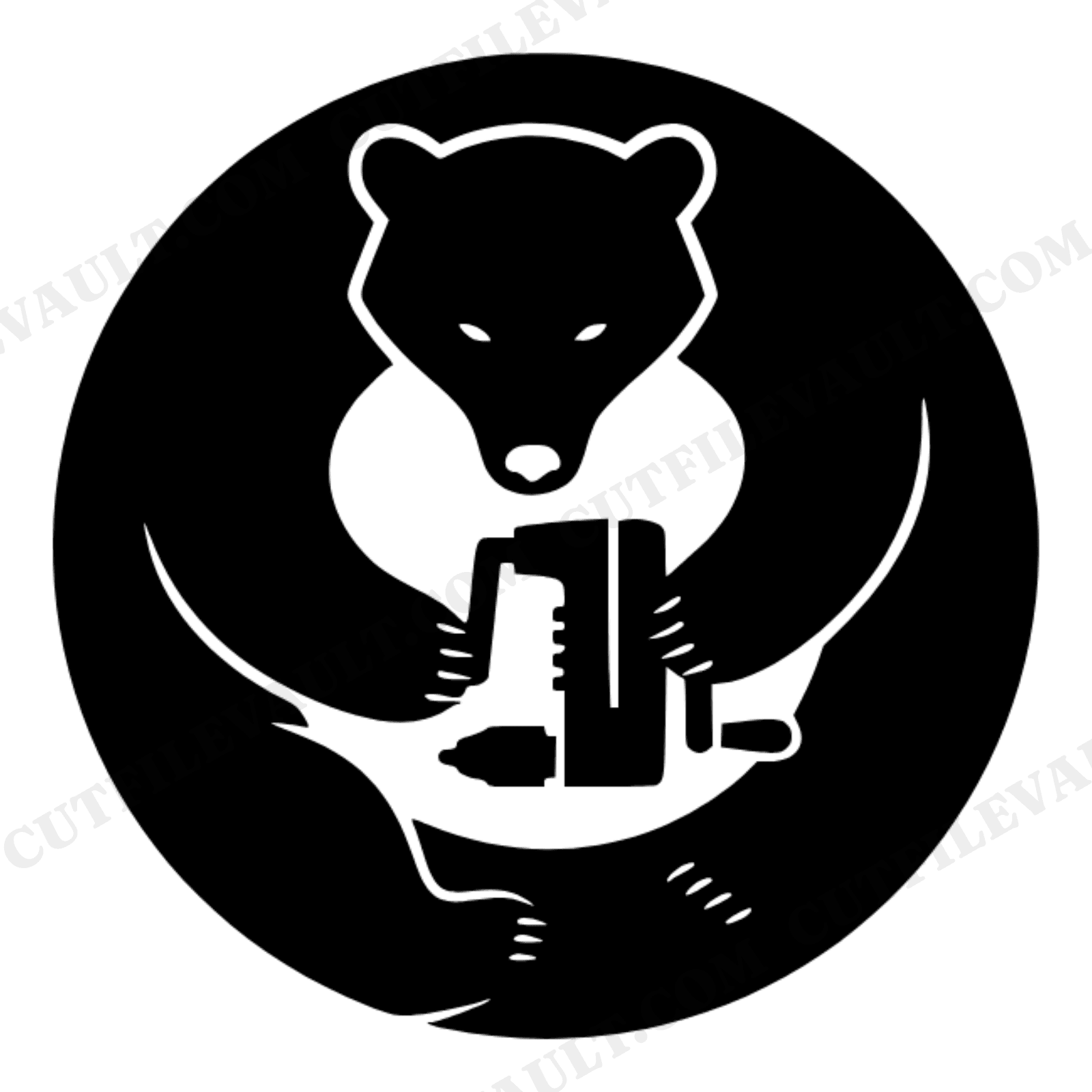 Winter Solstice Hibernation Bear SVG PNG, Hand Drill Tool Silhouette Cut File, Brutalist Design, view 1