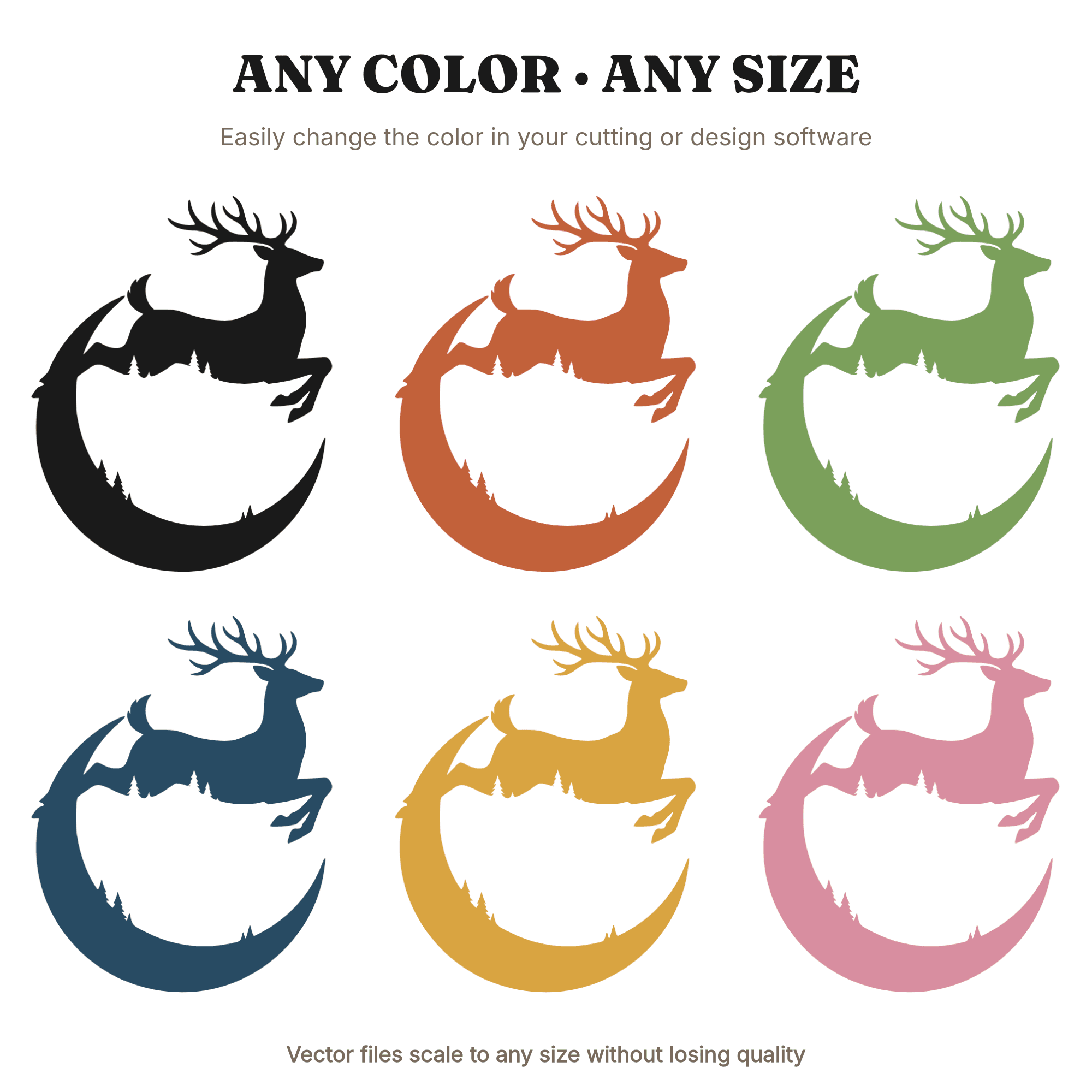 Autumn Equinox Deer Leaping Over Crescent Moon SVG PNG Celestial Woodland Cut File, view 2