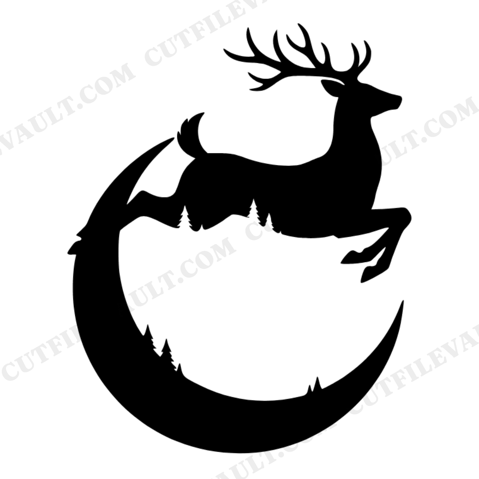 Autumn Equinox Deer Leaping Over Crescent Moon SVG PNG Celestial Woodland Cut File, view 1
