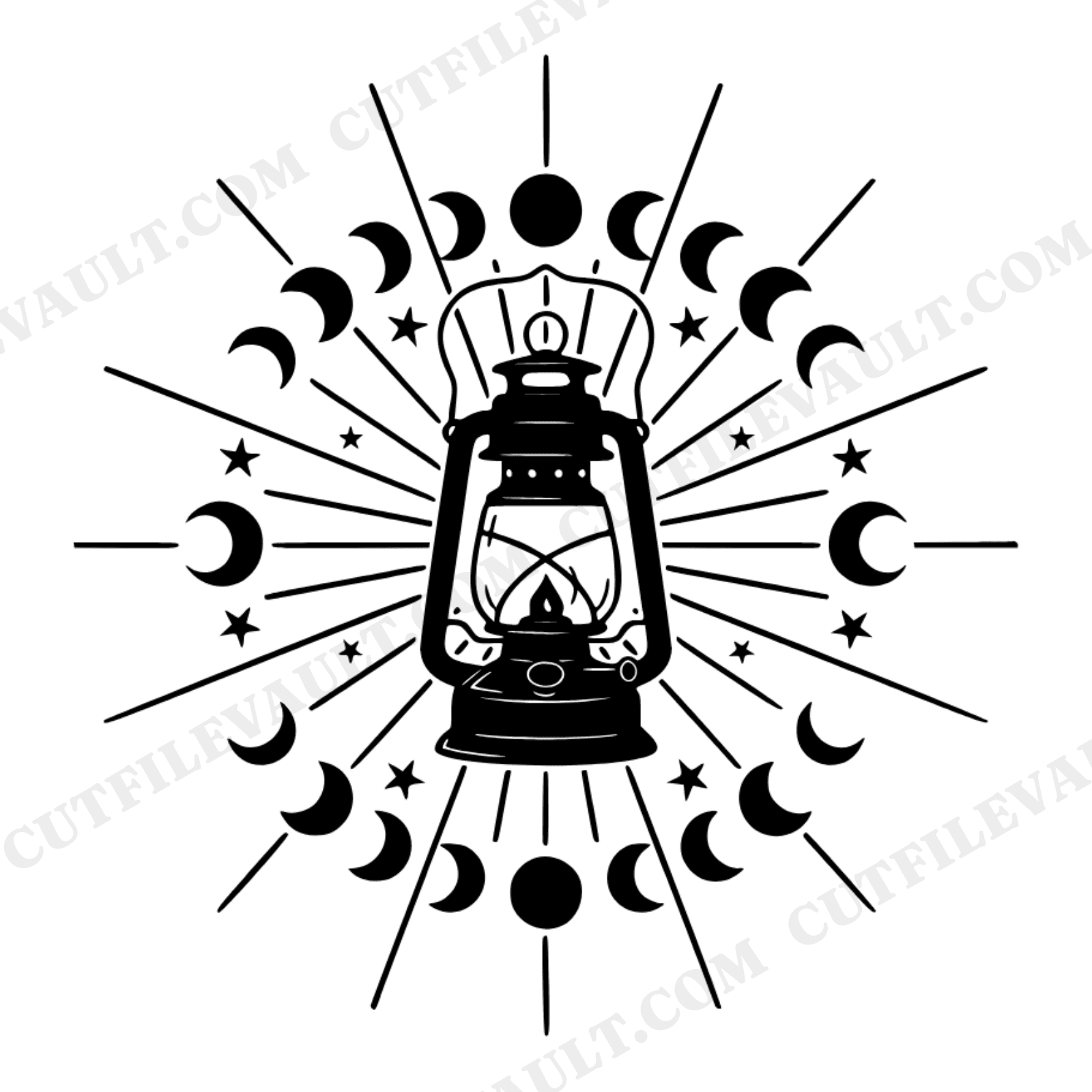 Thanksgiving Camping Lantern Wreath SVG PNG Overhead View Celestial Mystical Cut File Harvest Decor, view 1
