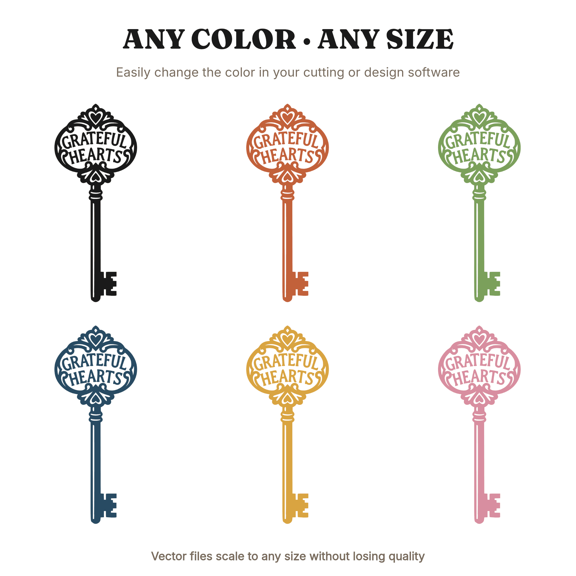 Vintage Skeleton Key SVG PNG, Ornate Bow Grateful Hearts Scandinavian Line Art Cut File, view 2