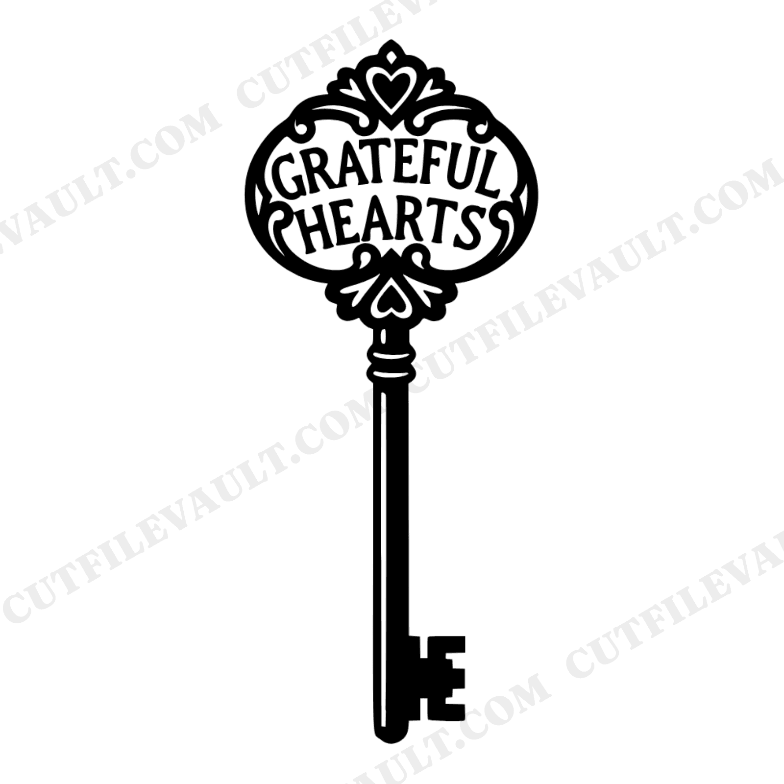 Vintage Skeleton Key SVG PNG, Ornate Bow Grateful Hearts Scandinavian Line Art Cut File, view 1