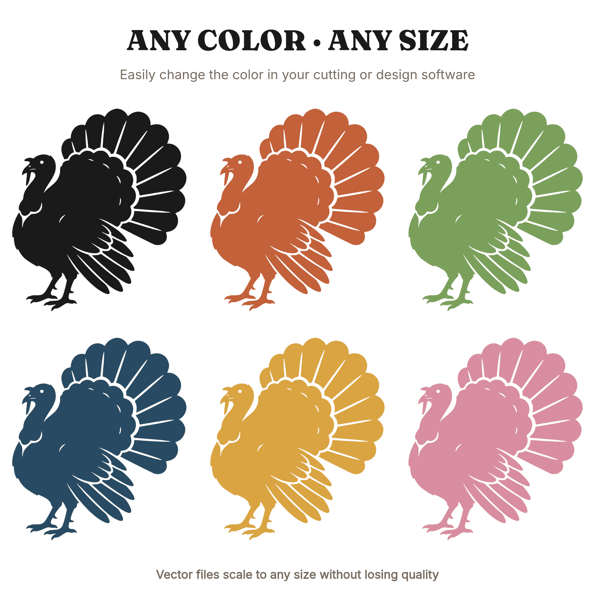 Vintage Turkey SVG PNG, 1950s Thanksgiving Turkey Silhouette Cut File, Cottagecore Floral Turkey, view 2