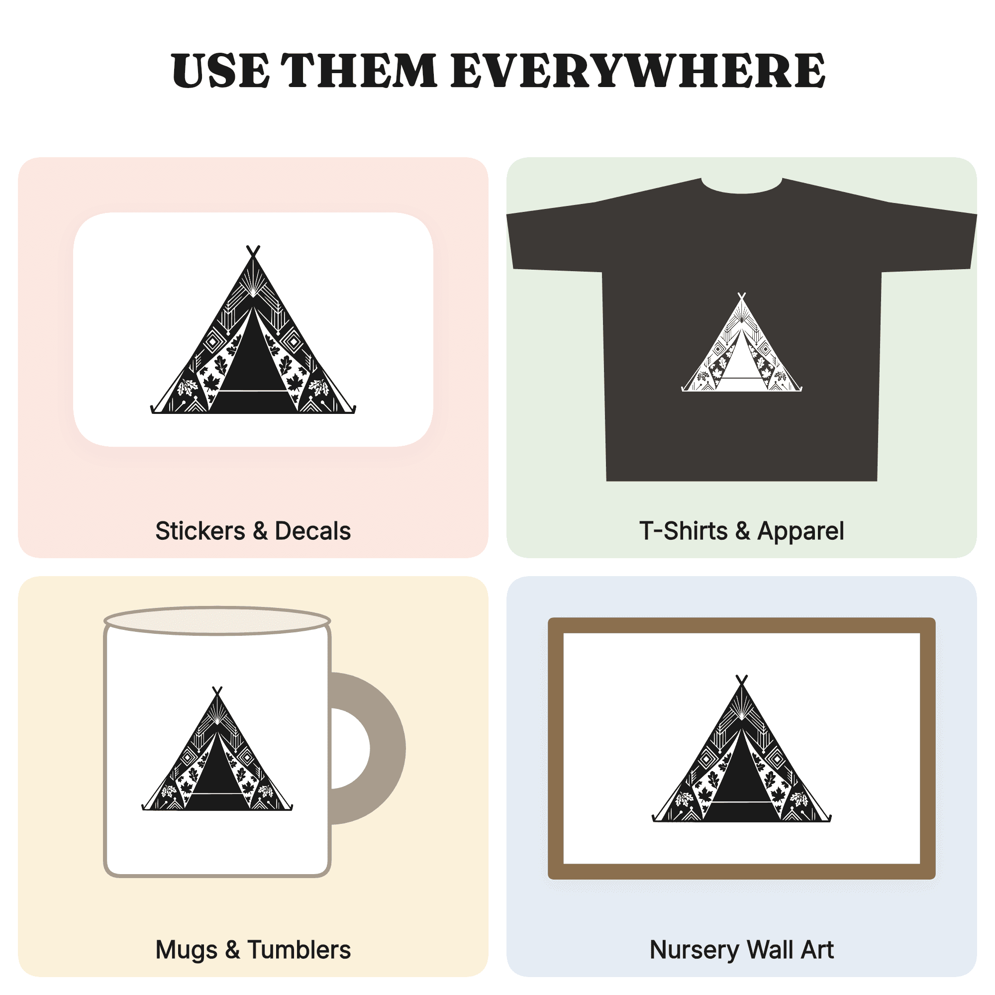 Art Deco A-Frame Tent SVG PNG, Vintage Botanical Camping Thanksgiving Autumn Leaves Cut File, view 3