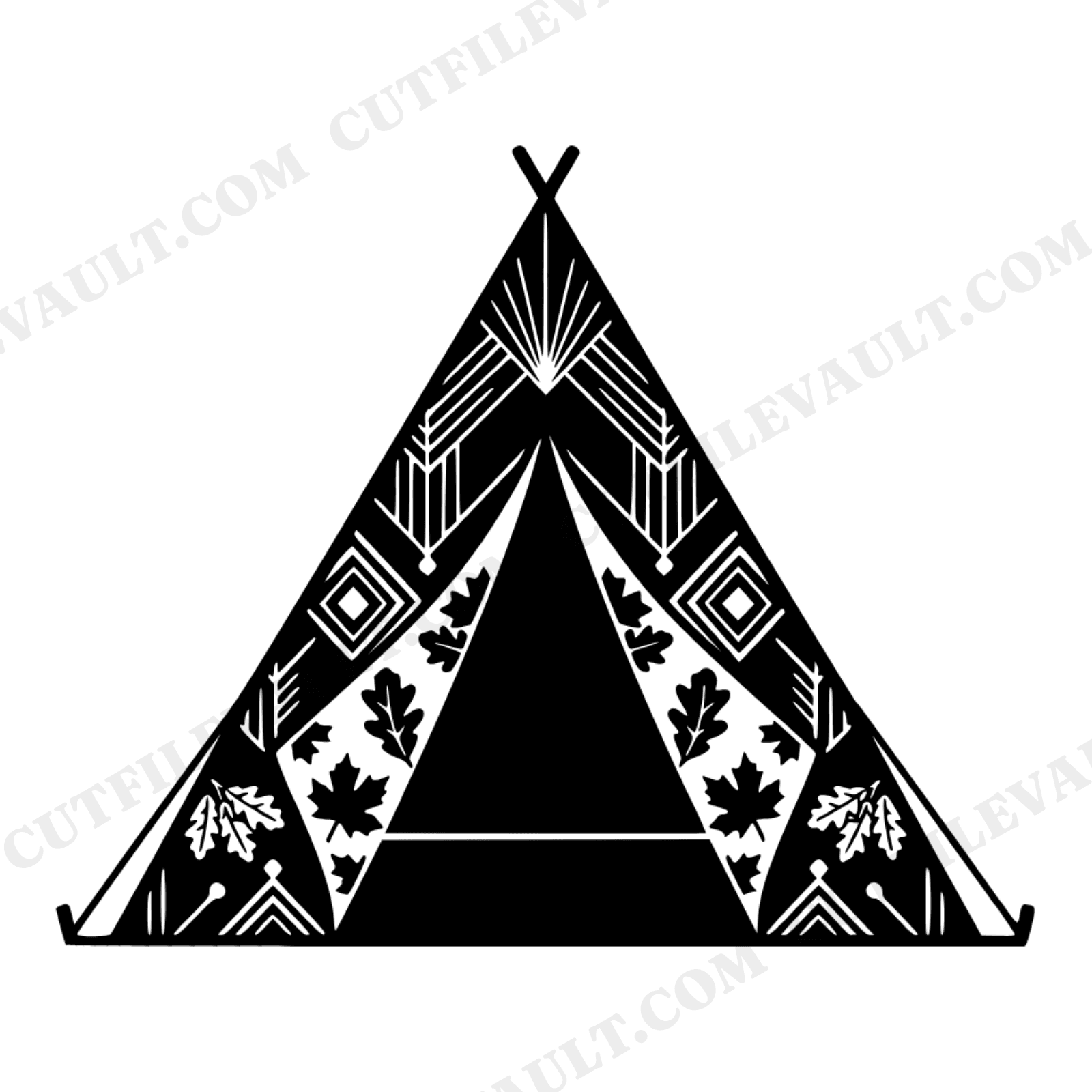 Art Deco A-Frame Tent SVG PNG, Vintage Botanical Camping Thanksgiving Autumn Leaves Cut File, view 1