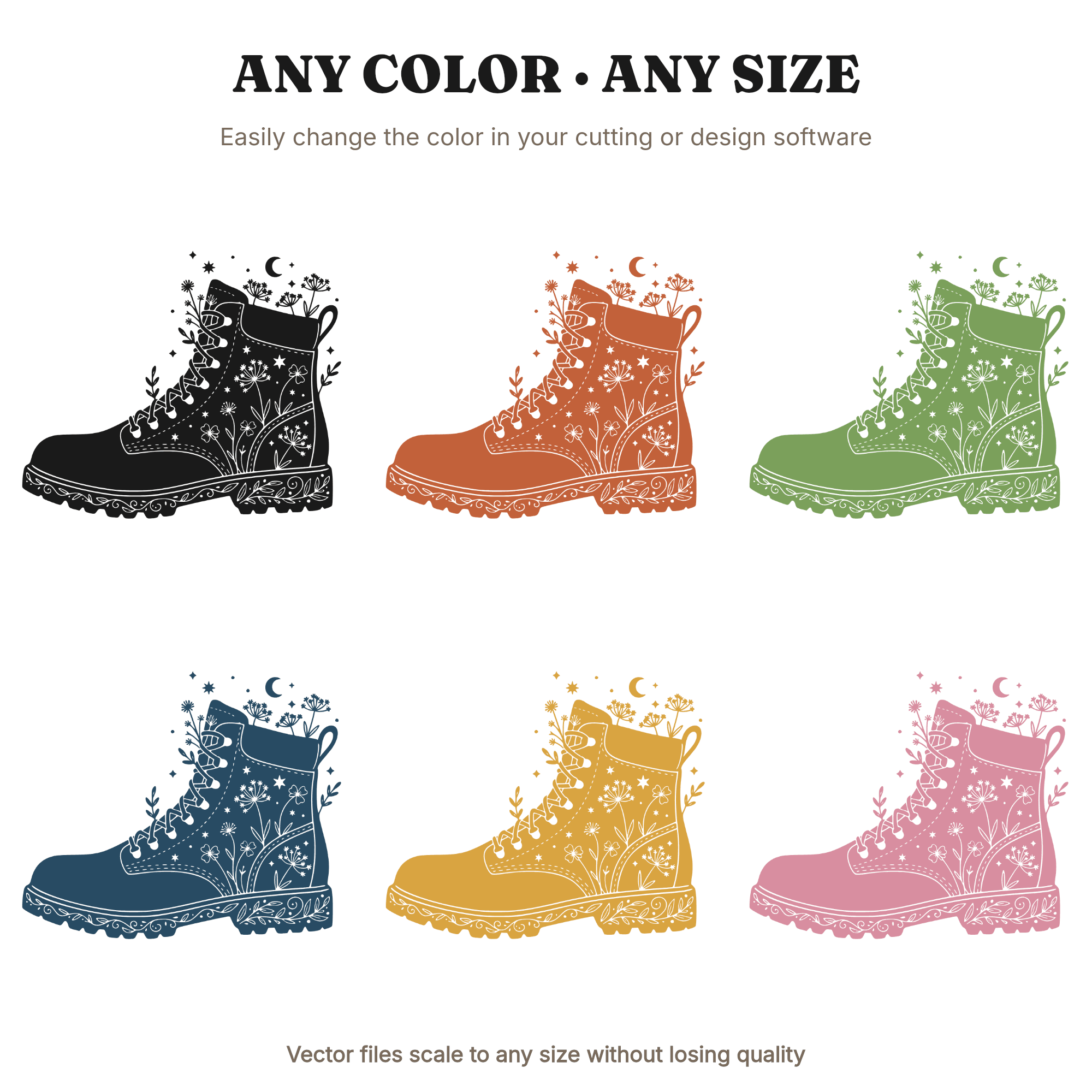 Celestial Hiking Boot SVG PNG with Spring Wildflowers Easter Mystical Woodland Cut File, view 2