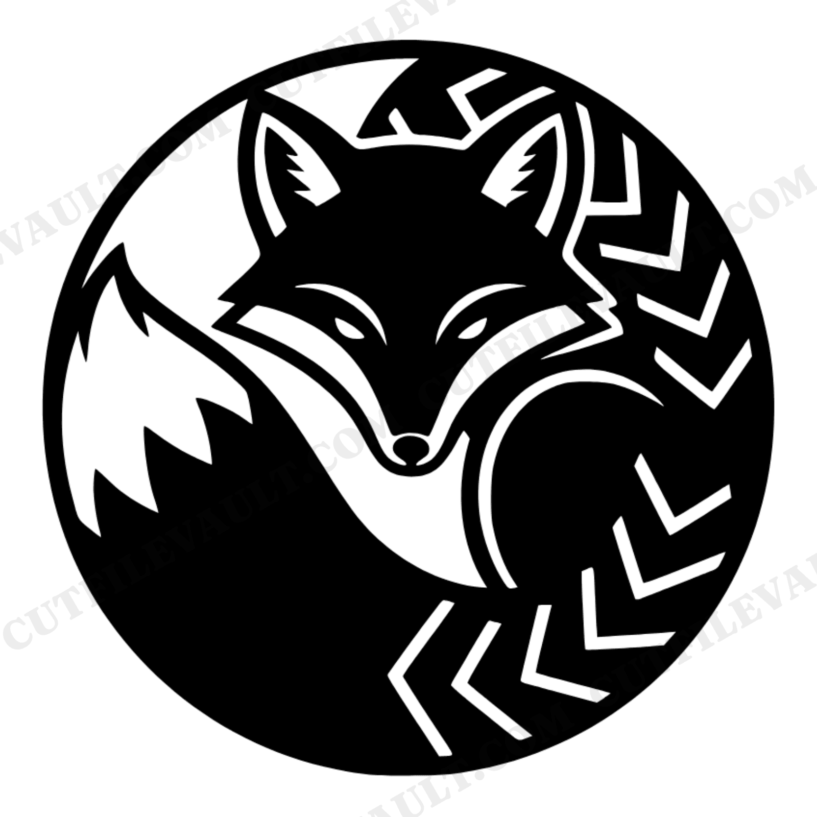 Art Deco Autumn Fox Circle Wreath SVG PNG, Sleeping Fox Silhouette Cut File for Fall Nursery Decor, view 1