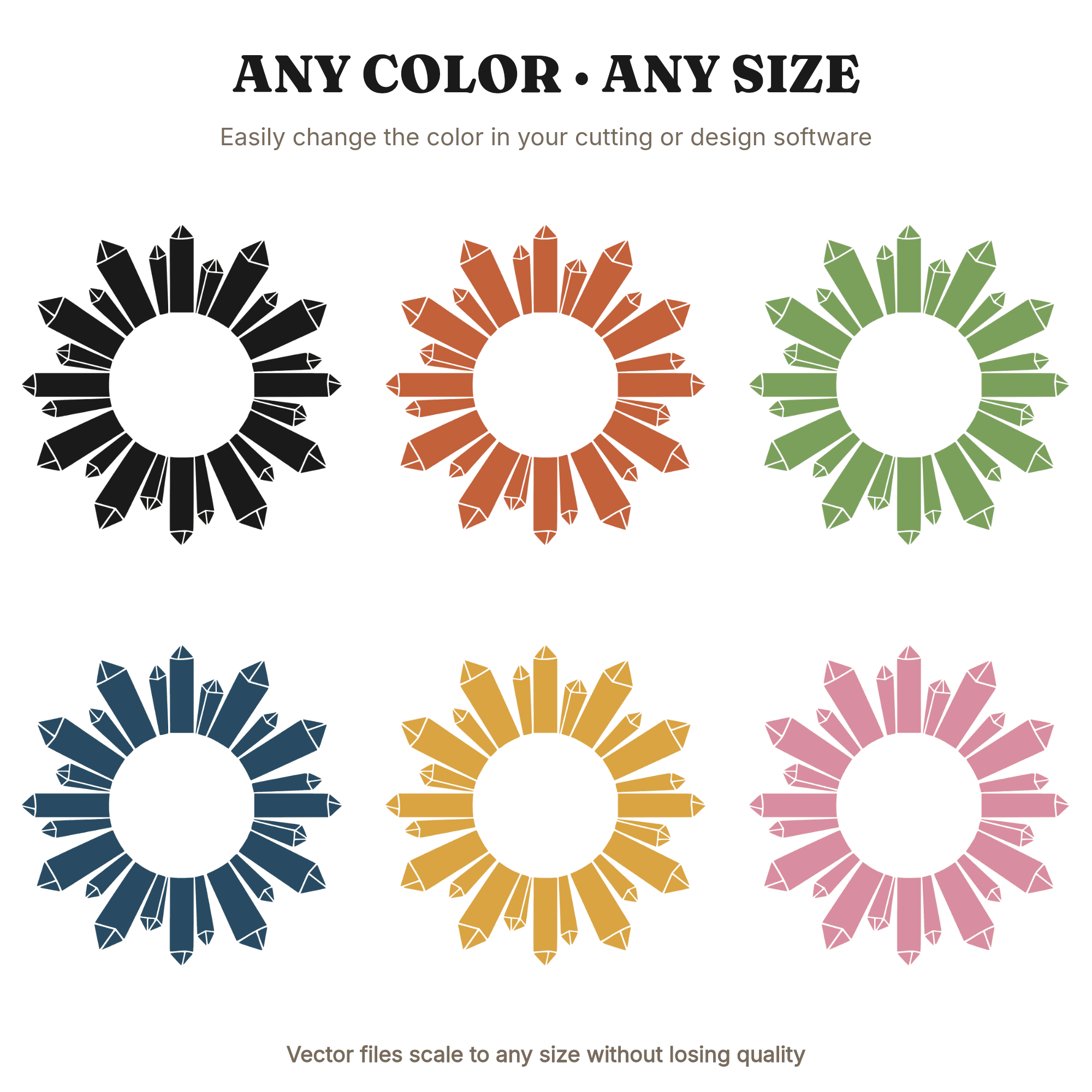 Radiant Crystal Cluster Wreath SVG PNG, Geometric Scandinavian Line Art, Symmetrical Silhouette, view 2