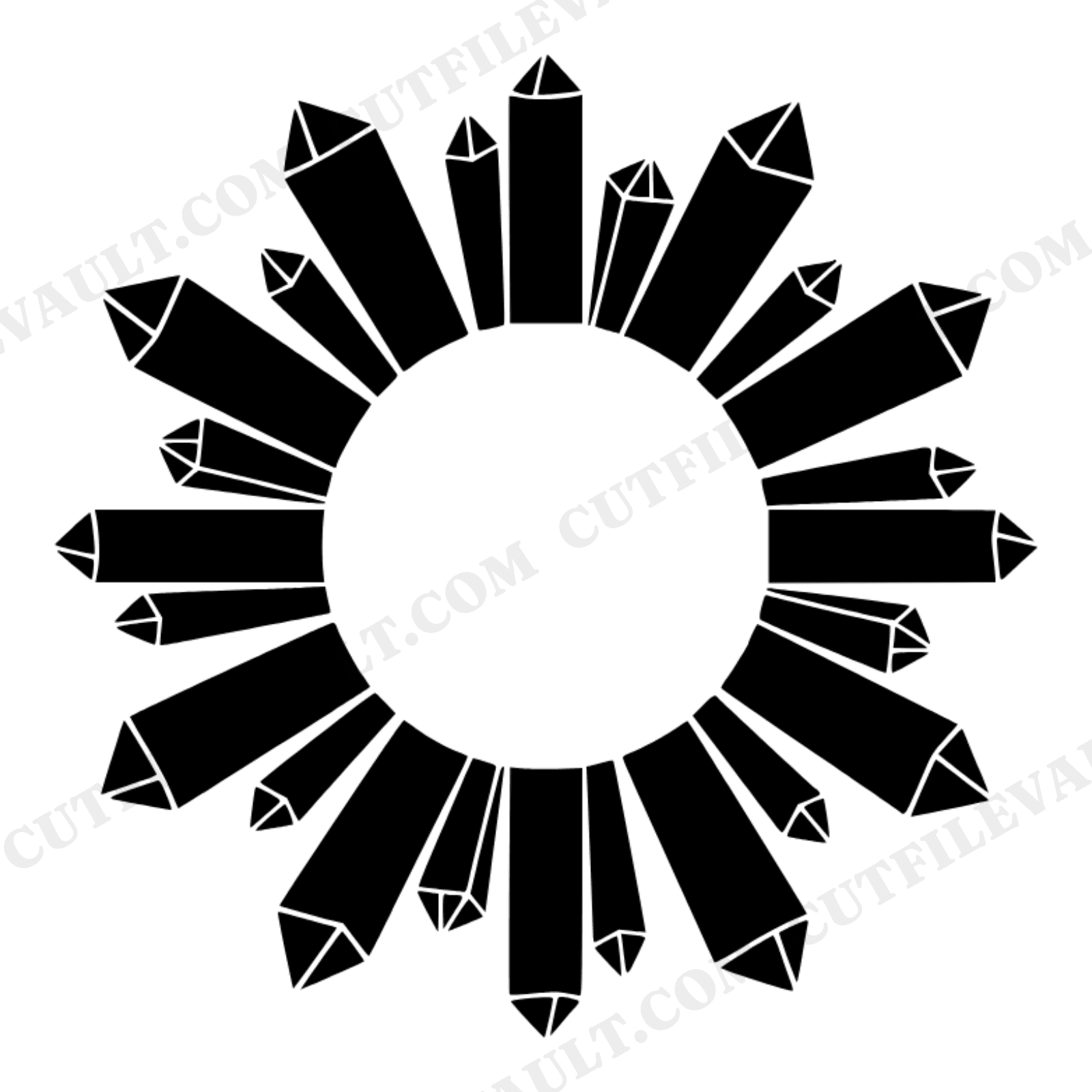 Radiant Crystal Cluster Wreath SVG PNG, Geometric Scandinavian Line Art, Symmetrical Silhouette, view 1