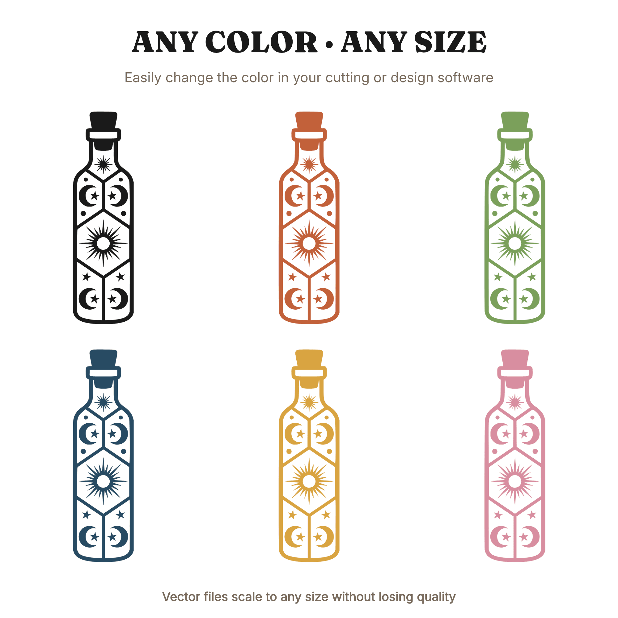 Celestial Stained Glass Potion Bottle SVG PNG, Apothecary Bottle Cut File, Witchy Halloween Decor, view 2