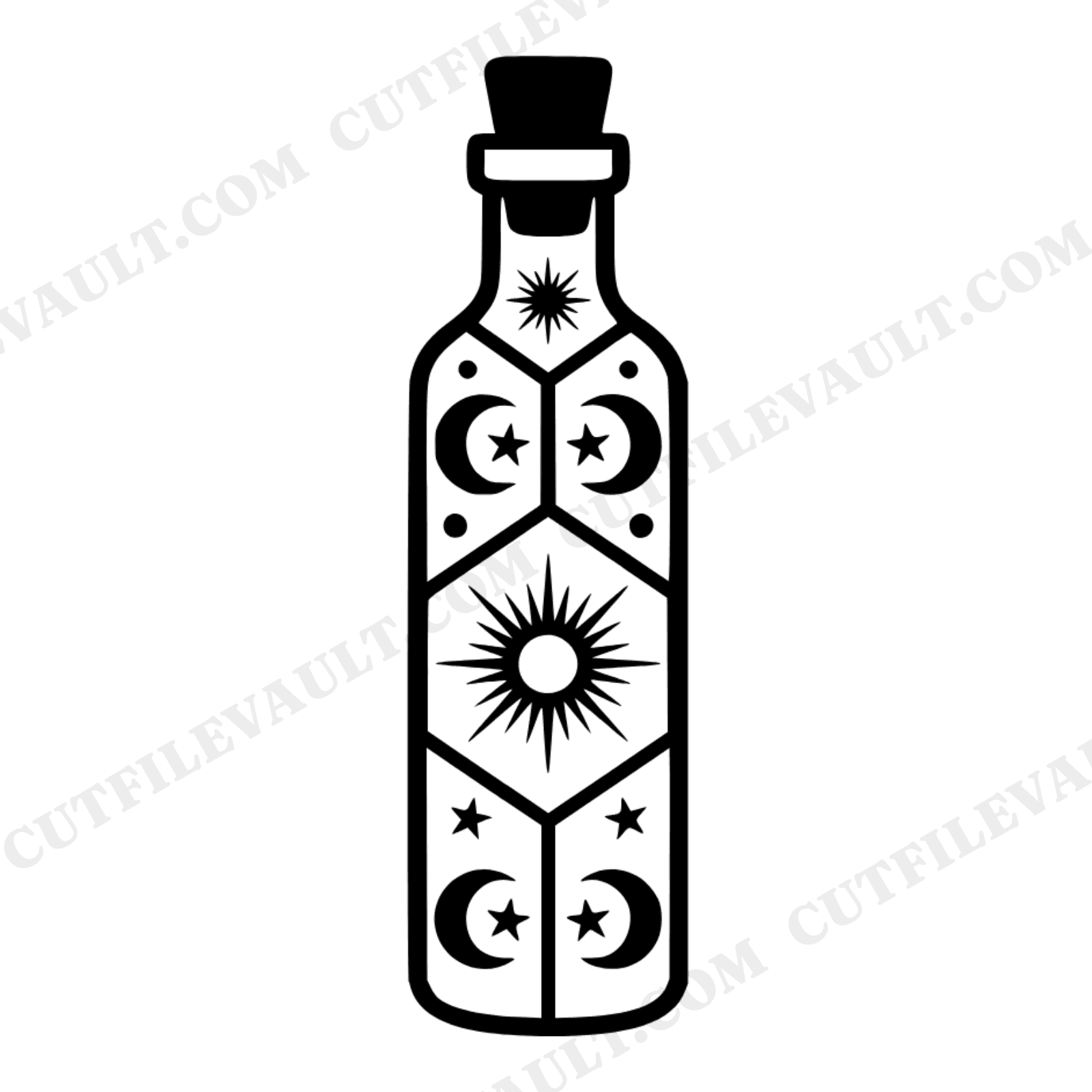 Celestial Stained Glass Potion Bottle SVG PNG, Apothecary Bottle Cut File, Witchy Halloween Decor, view 1