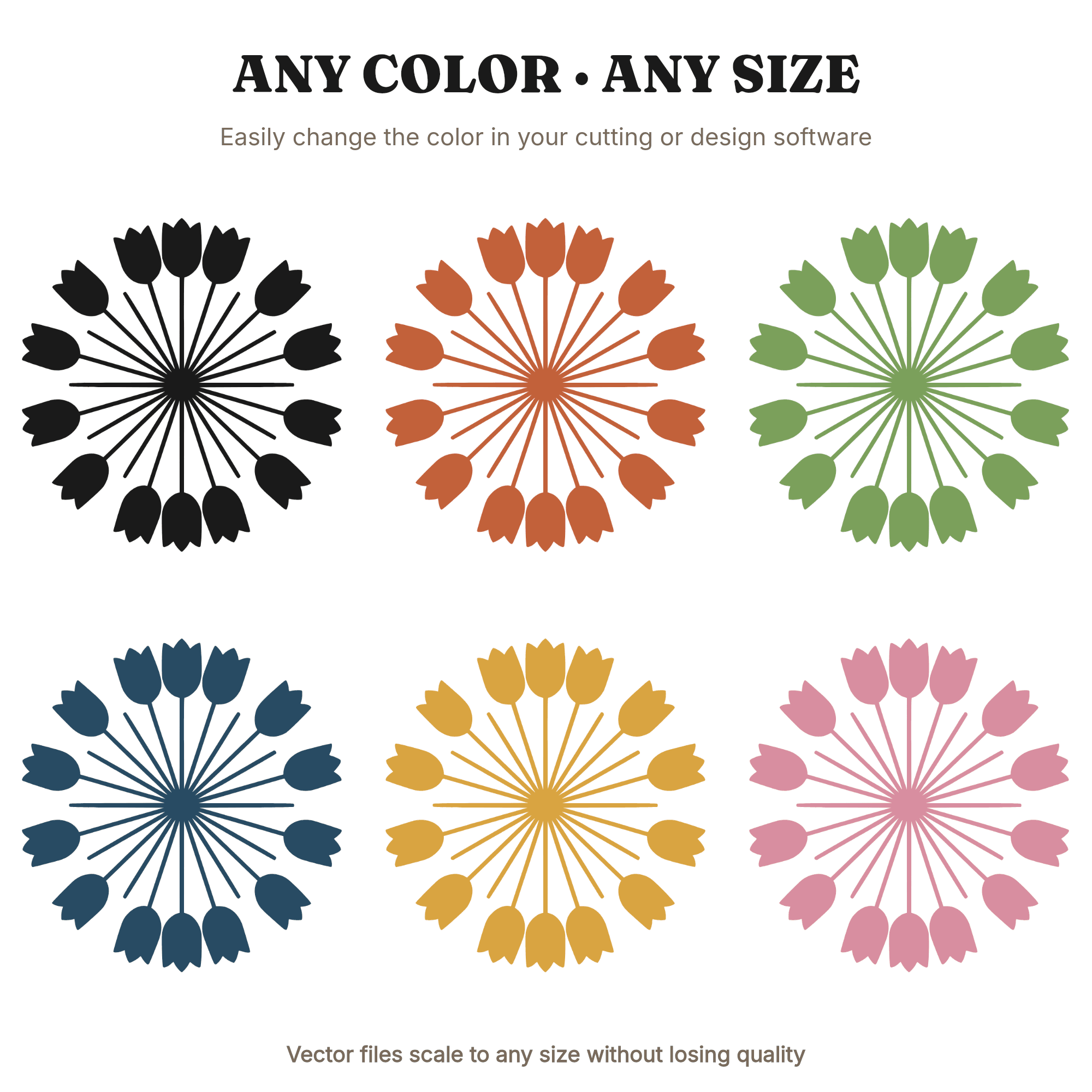 Art Deco Tulip Mandala SVG PNG, Overhead Circle Easter Spring Flower Cut File for Cricut, view 2
