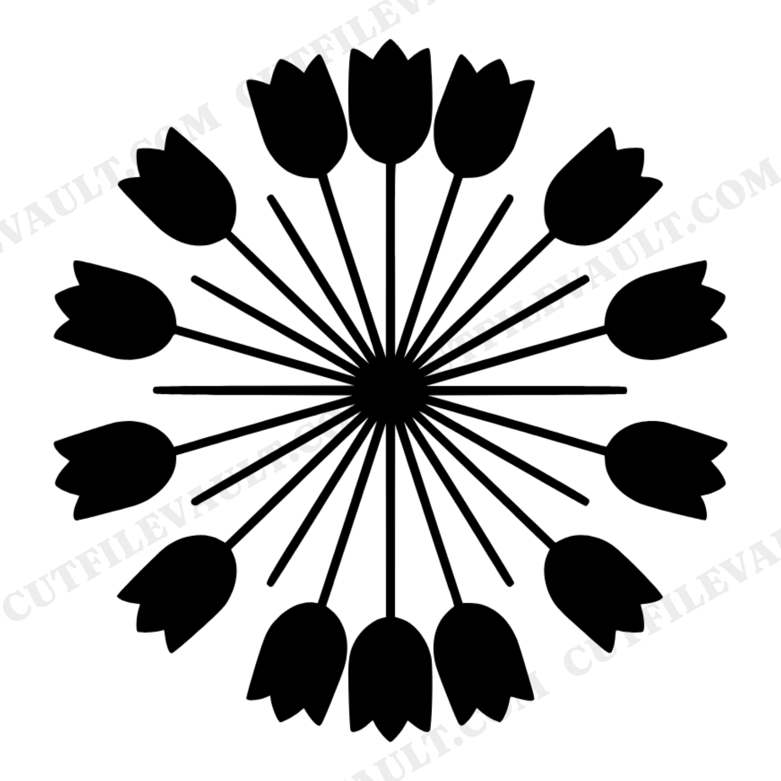 Art Deco Tulip Mandala SVG PNG, Overhead Circle Easter Spring Flower Cut File for Cricut, view 1