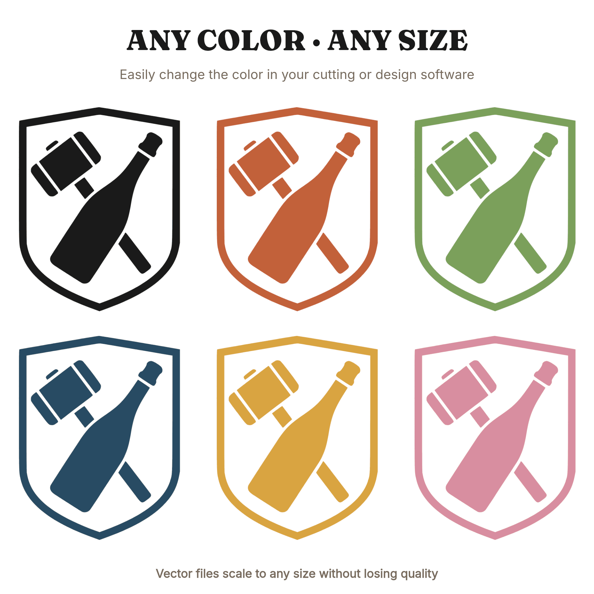 Craftsman Mallet Champagne Crest SVG PNG Wedding Silhouette Cut File Builder Groom Toast Decor, view 2
