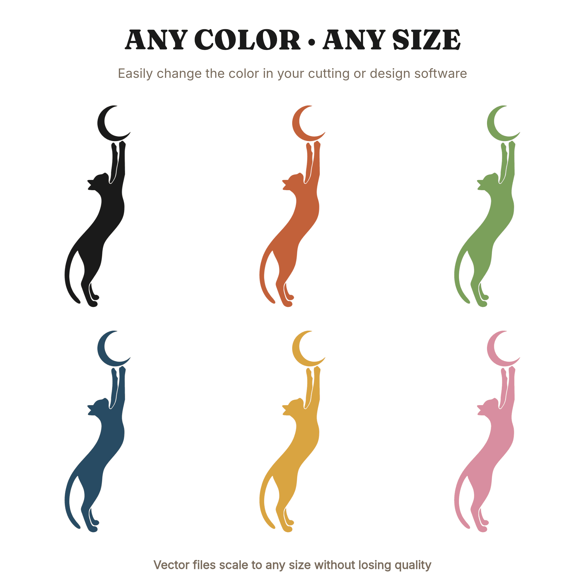 Celestial Black Cat SVG PNG, Crescent Moon Stretching Cat Cut File for Halloween Crafts, view 2