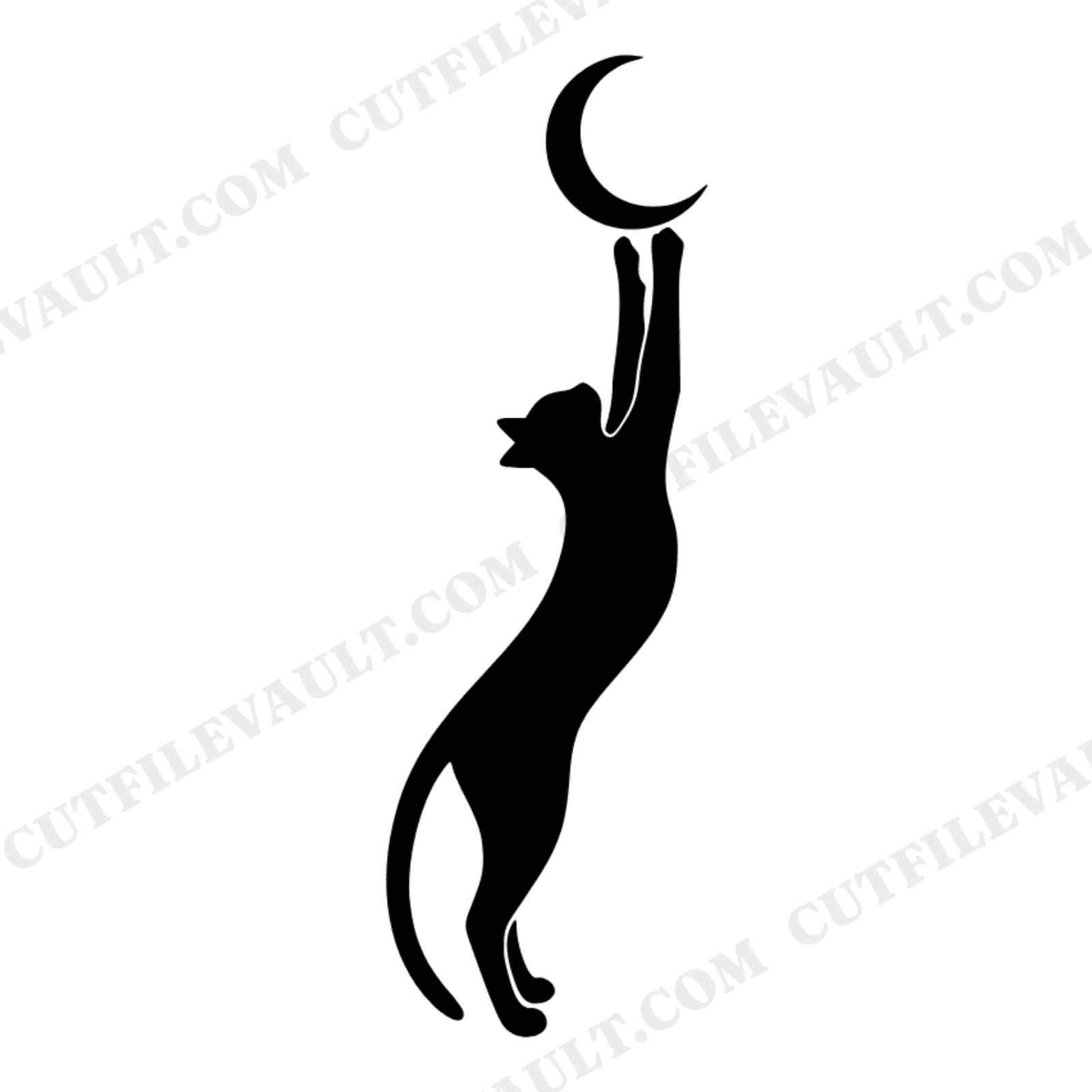 Celestial Black Cat SVG PNG, Crescent Moon Stretching Cat Cut File for Halloween Crafts, view 1