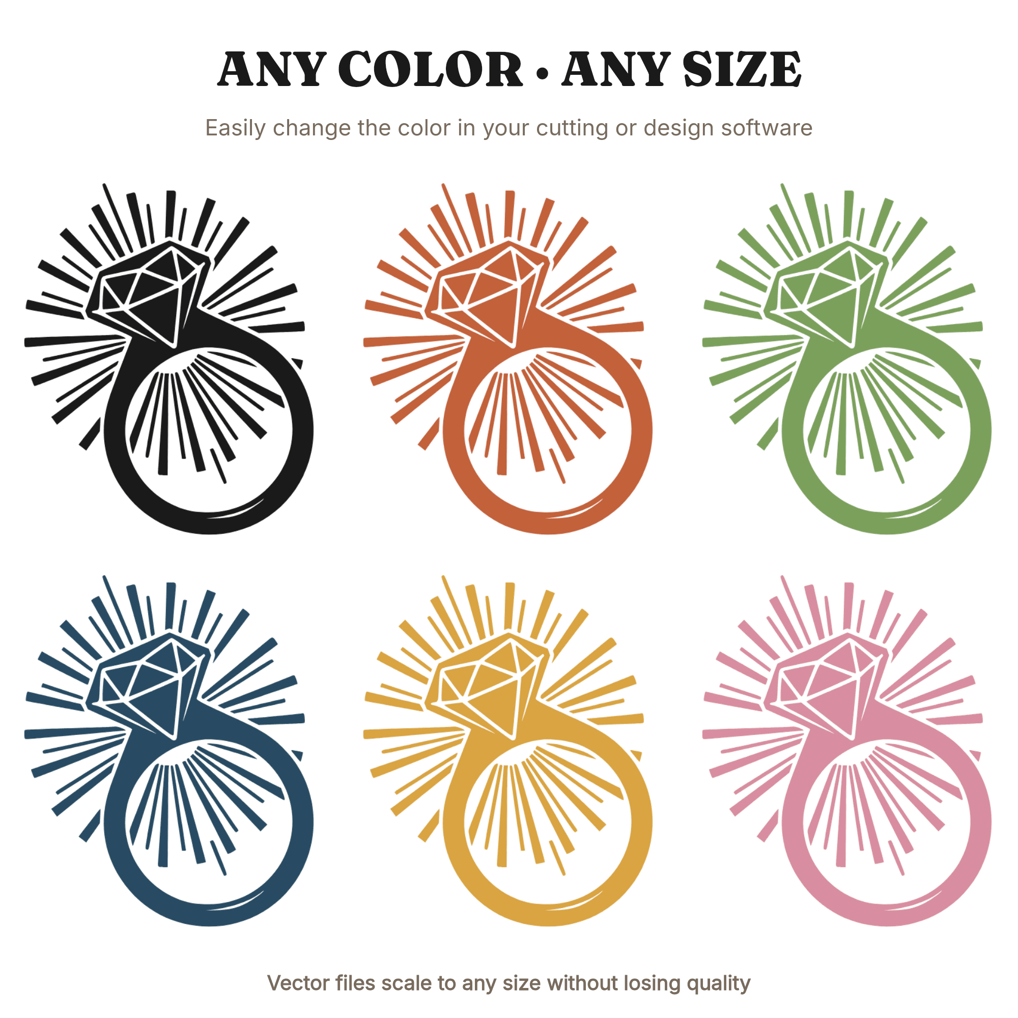 Art Deco Diamond Ring SVG PNG, Engagement Ring Sunburst Silhouette Cut File for Wedding, view 2