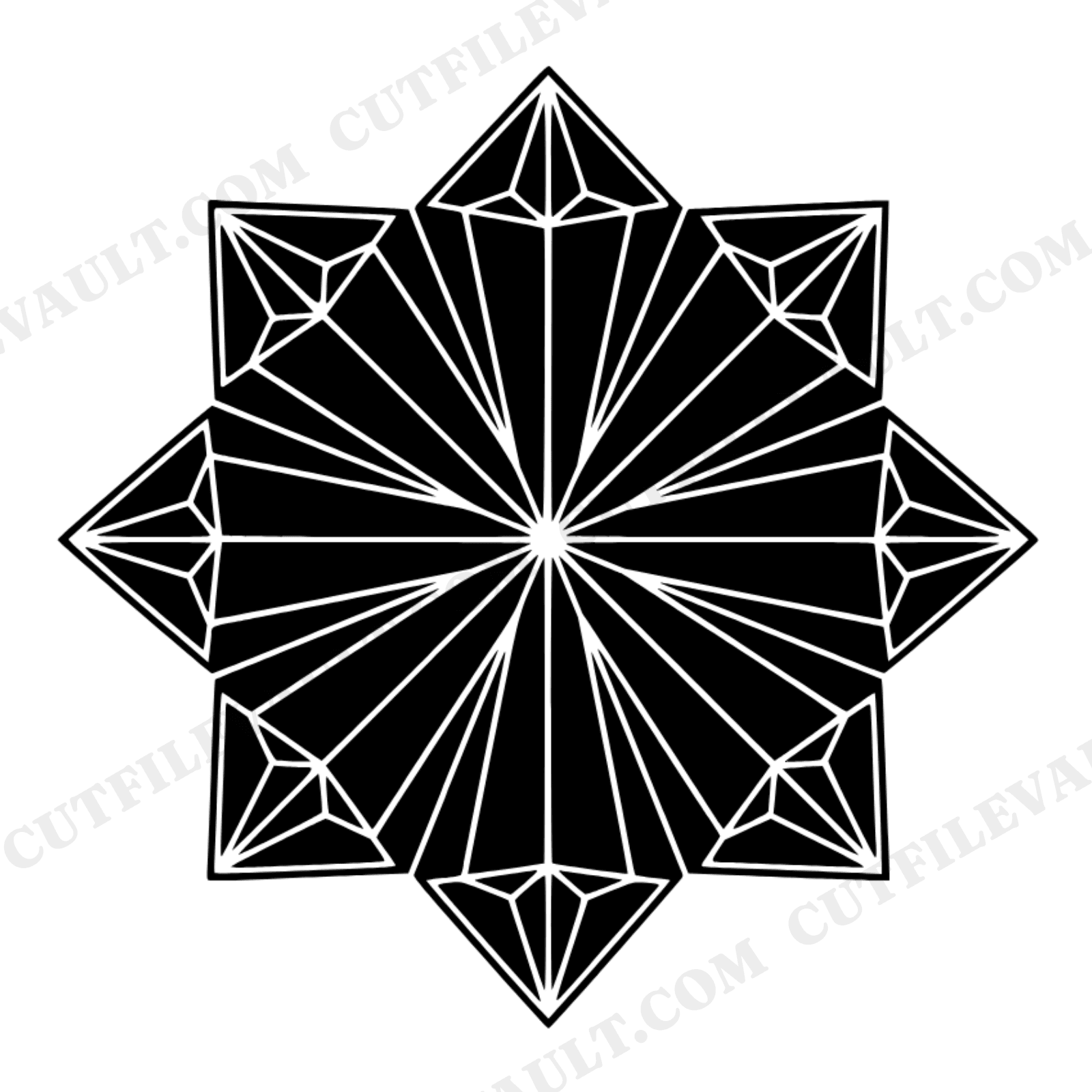 Art Deco Crystal Rosette SVG PNG, Geometric Flower Overhead View Cut File for Cricut Vinyl, view 1