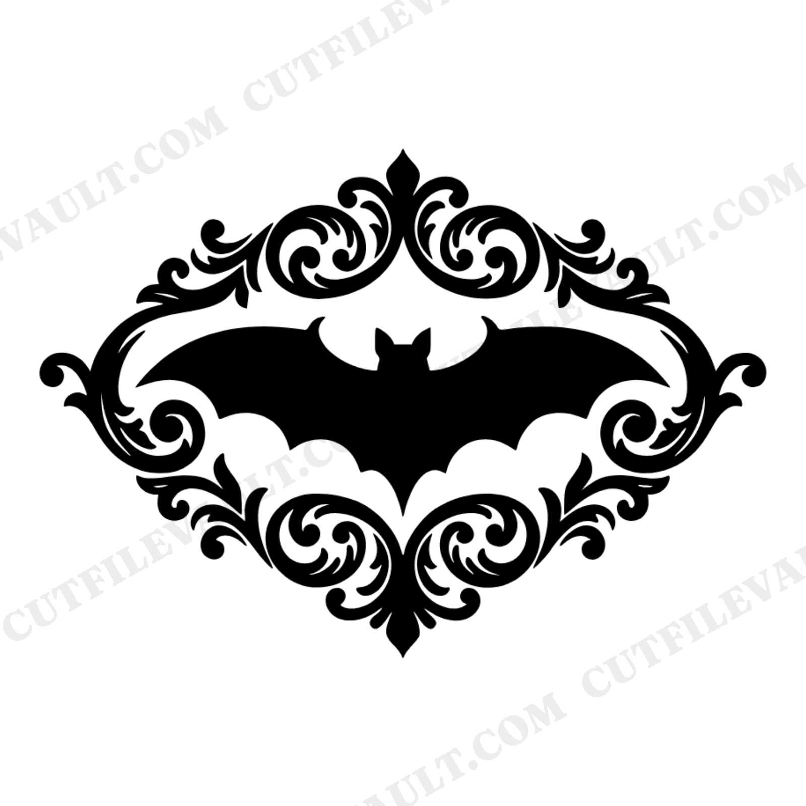Baroque Bat Monogram Frame SVG PNG, Retro 70s Halloween Decor Cut File for Cricut, view 1
