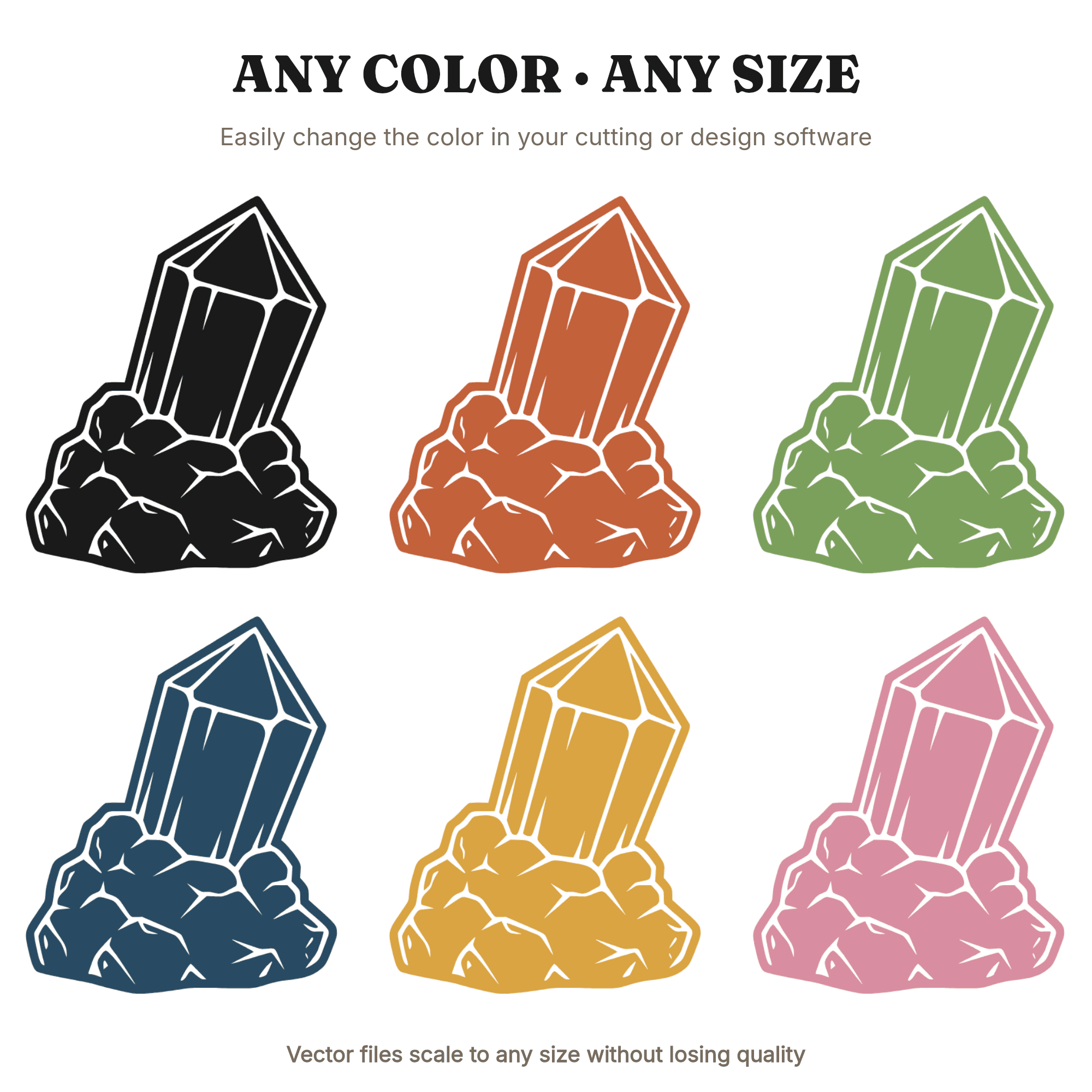 Raw Crystal Point Emerging from Stone Base SVG PNG, Celestial Mystical Gemstone Cut File, view 2
