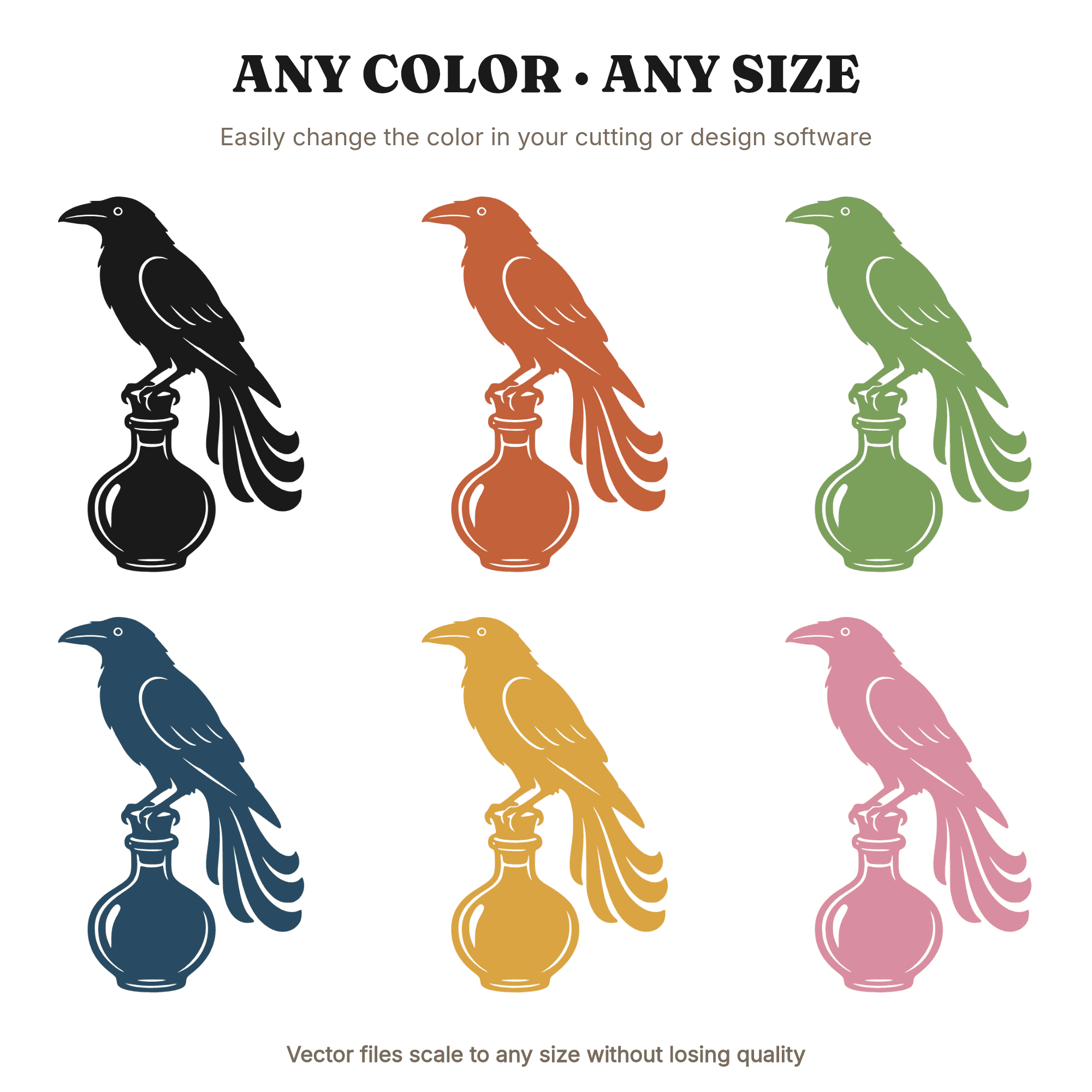 Raven on Apothecary Bottle SVG, Witchy Halloween Decor PNG, Retro 70s Wave Design Cut File, view 2